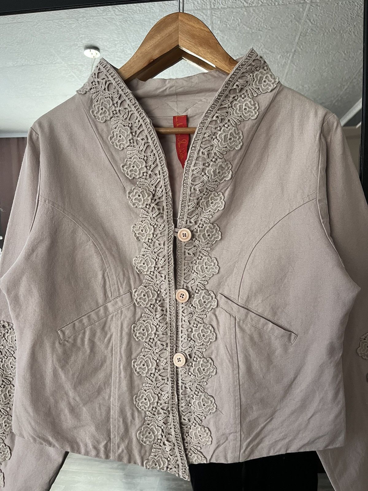 Vintage EWA I WALLA Cropped Jacket Lace Trim Scandinavian Boho M Size M / US 6-8 / IT 42-44 - 3 Thumbnail