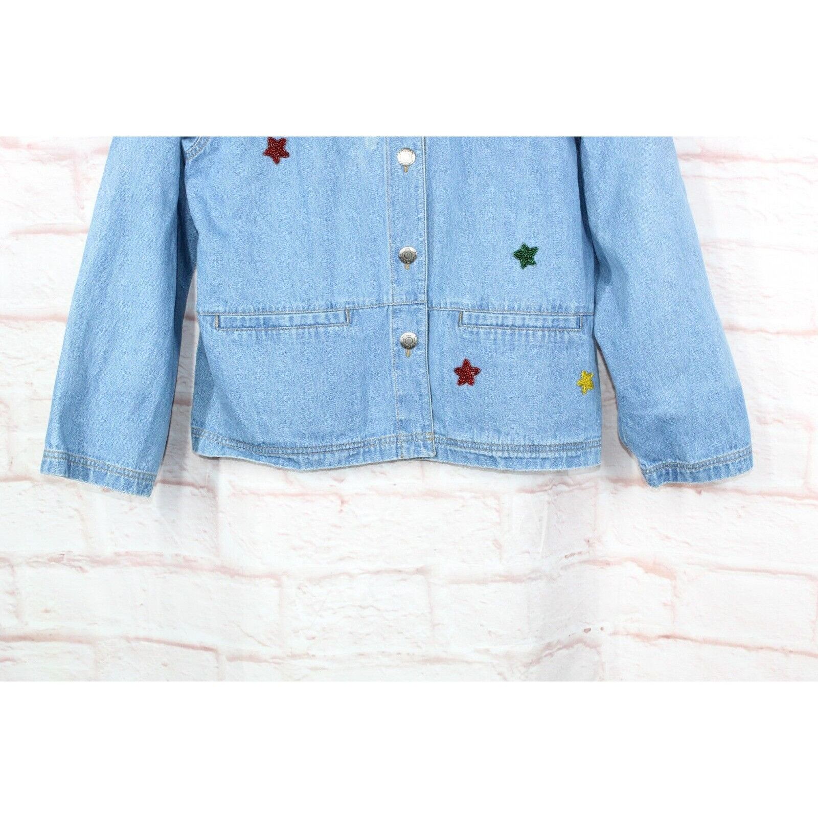 Other Chico's Design Womens Button Front Beaded Denim Jacket Size XS / US 0-2 / IT 36-38 - 3 Thumbnail