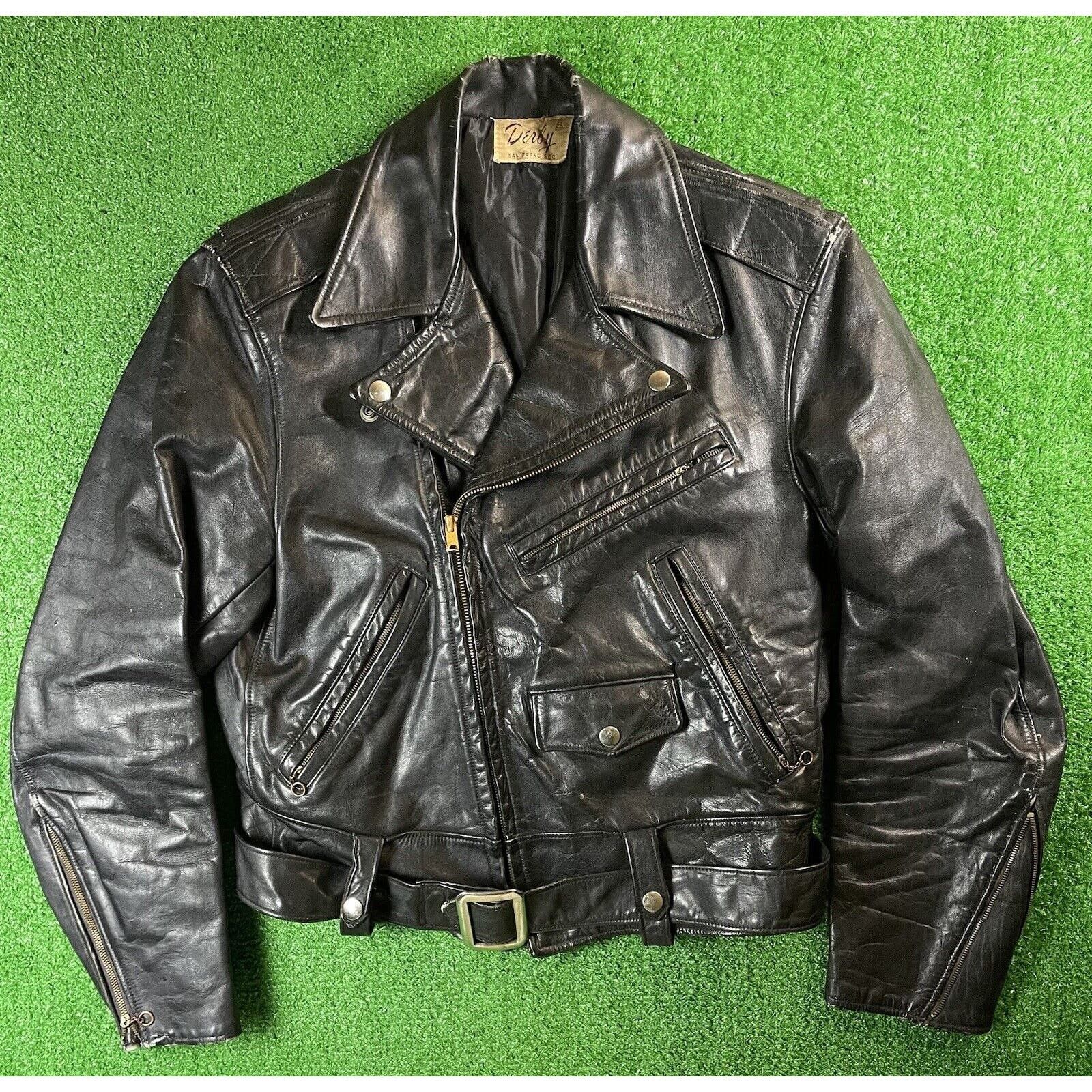 Image of Vintage 50S Derby Leather Perfecto Motorcycle Jacket Usa in Black, Men's (Size Small)