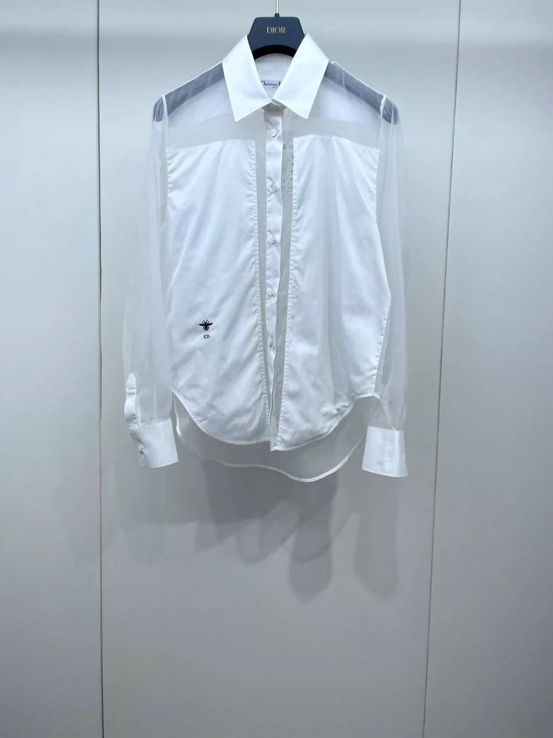 Dior Dior Embroidered bee mesh transparent stitching shirt 2504- Size XXS / US 00 / IT 34 - 1 Thumbnail