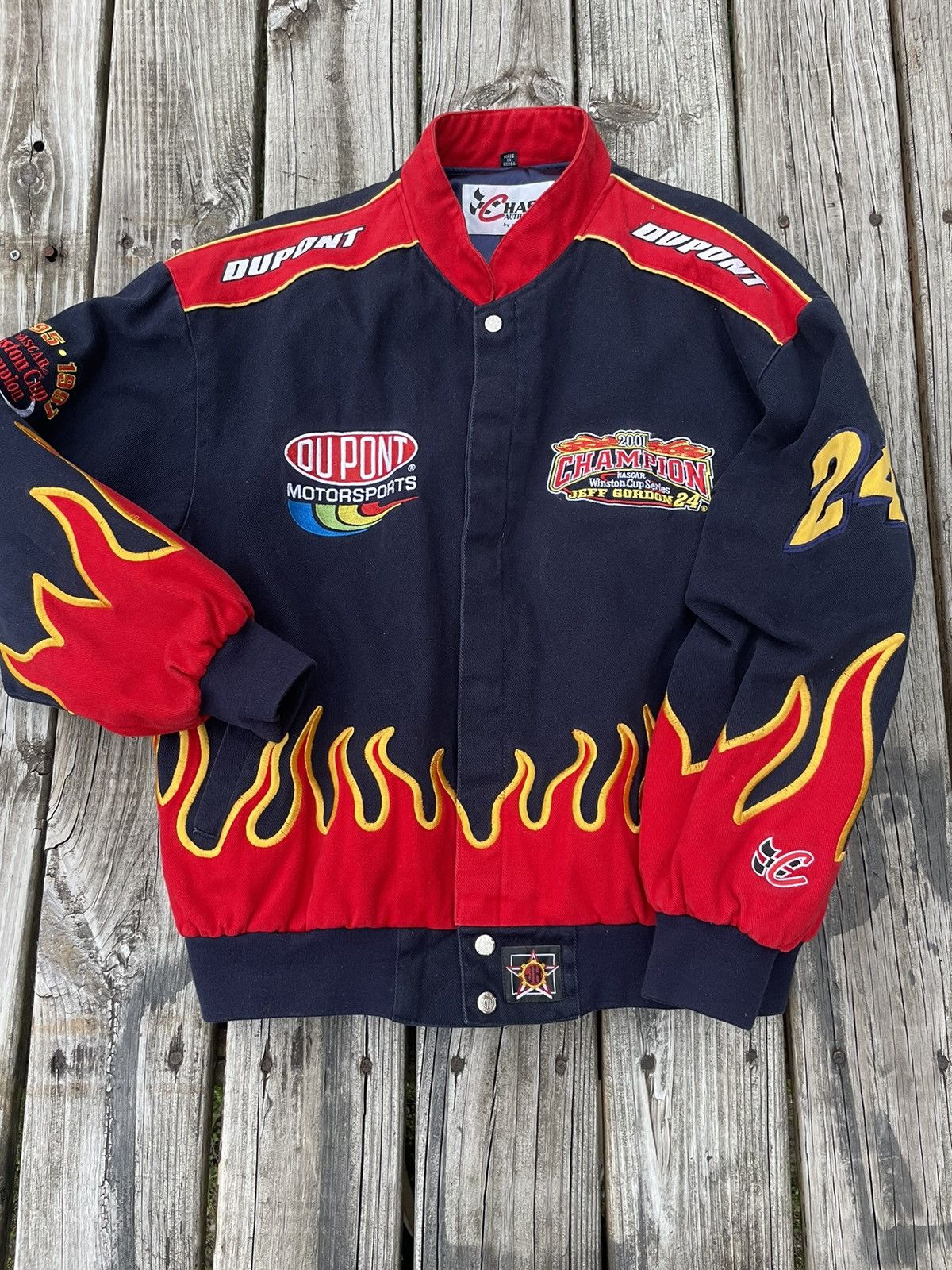 image of Vintage Nascar Jacket Flames in Blue, Men's (Size XL)