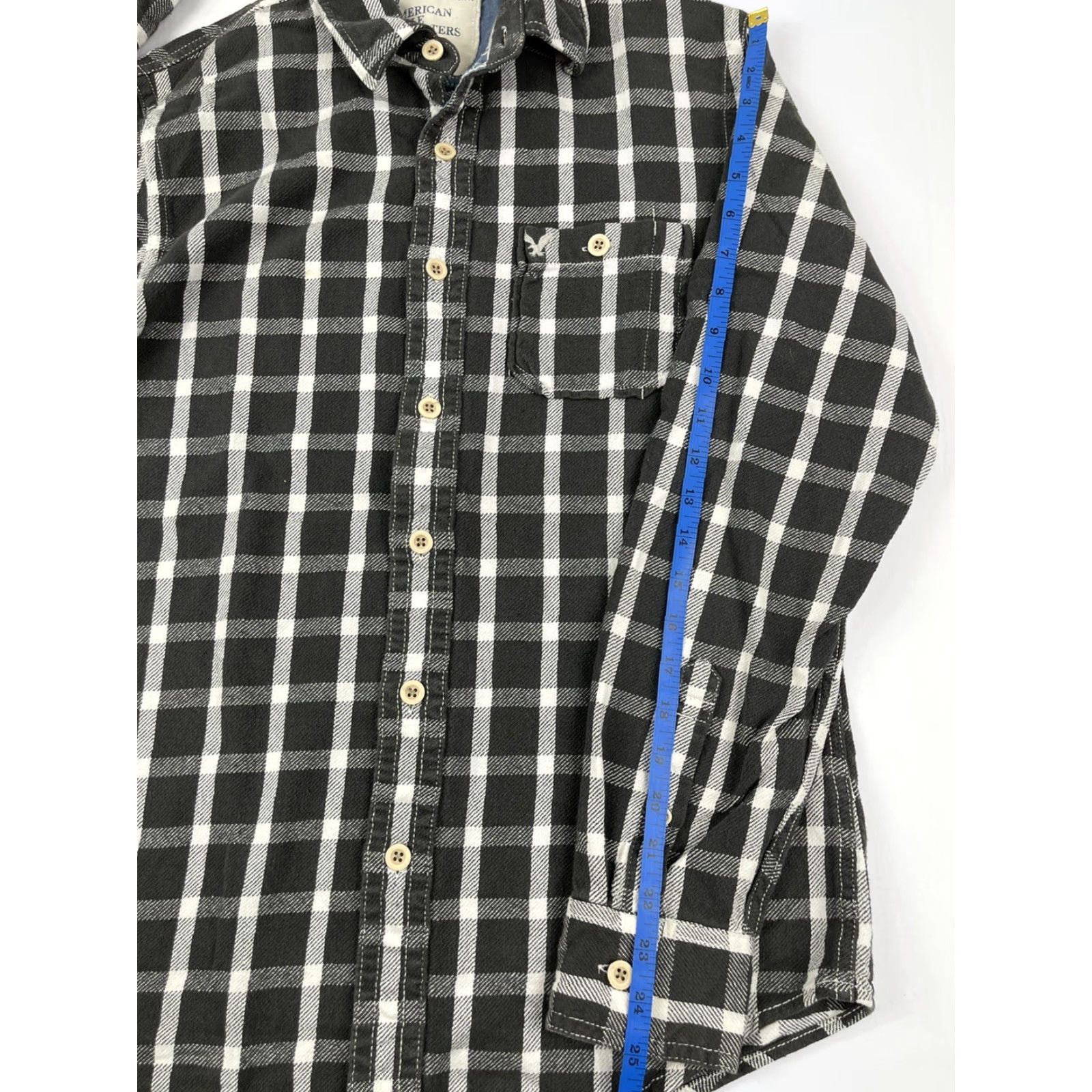 American Eagle Outfitters AE American Eagle Outfitters Mens Button-Down Shirt Flannel Plaid Gray Blue Cotton M Size US M / EU 48-50 / 2 - 6 Thumbnail