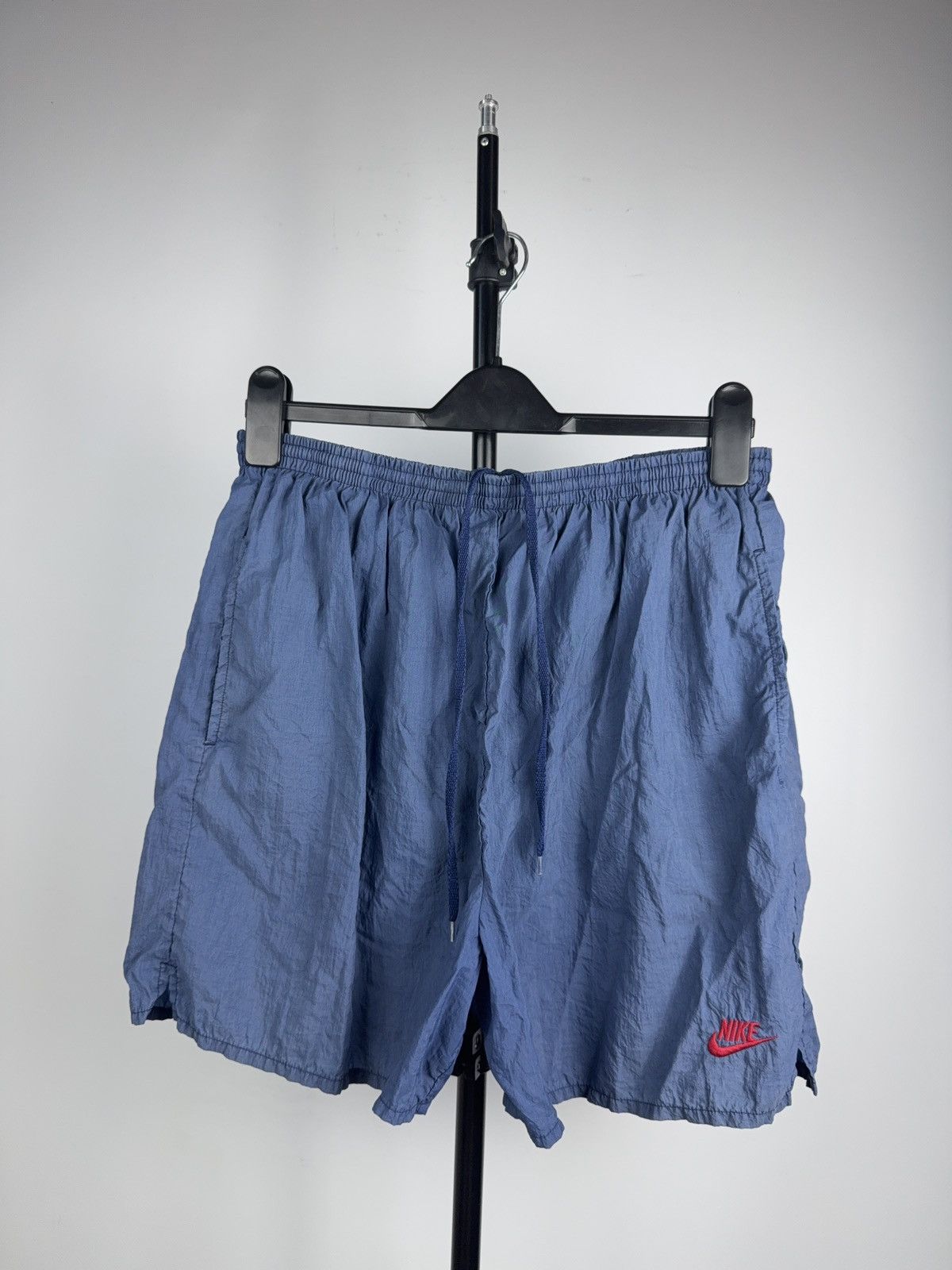 Nike 80s Retro Vintage Nike Swim Shorts Faded Blue Big Logo Y2K L Size US 35 - 1 Thumbnail