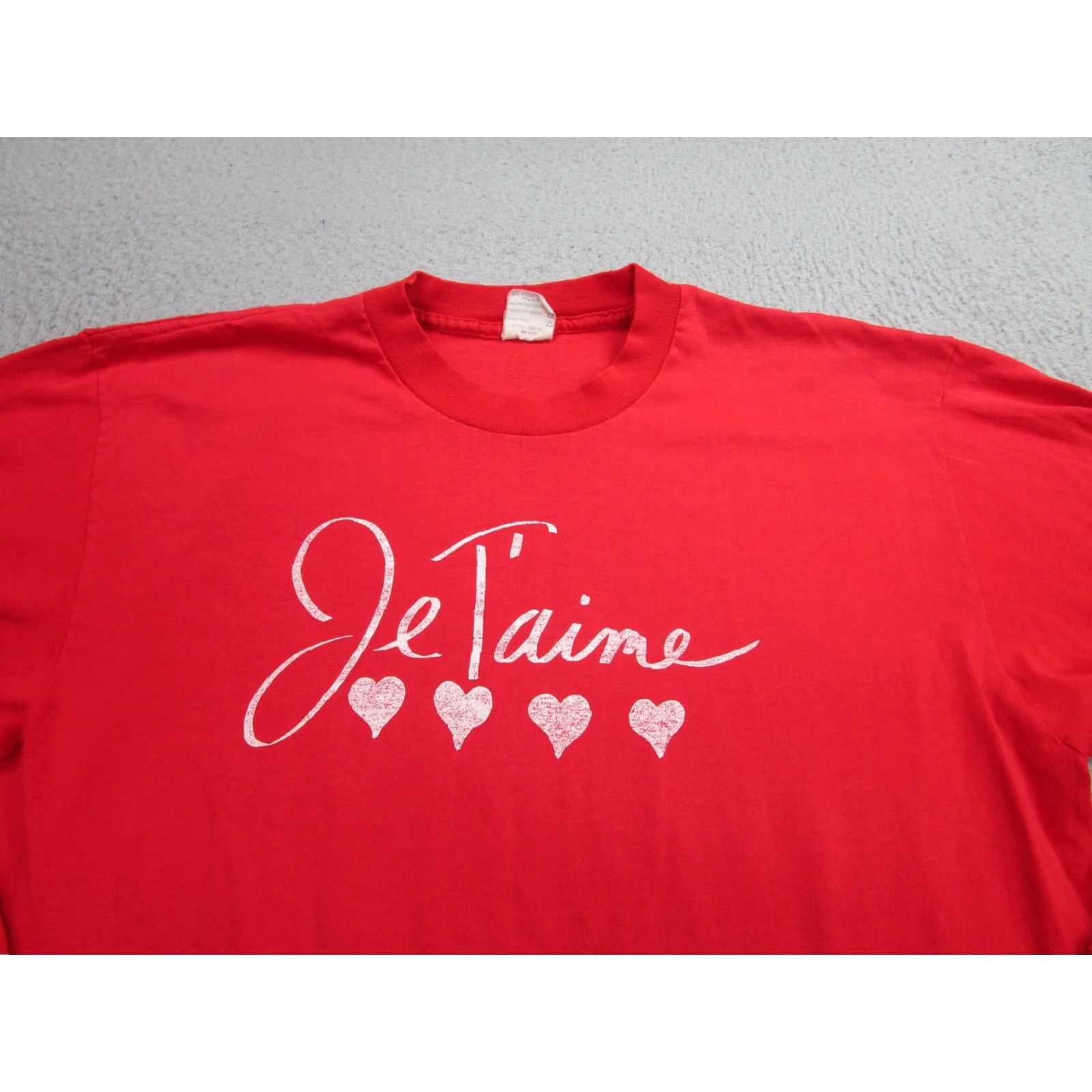 Jerzees Vintage Jerzees HEF-T Shirt Mens XL Red Je T'aime Hearts Graphic 80s USA Love Size US XL / EU 56 / 4 - 2 Thumbnail