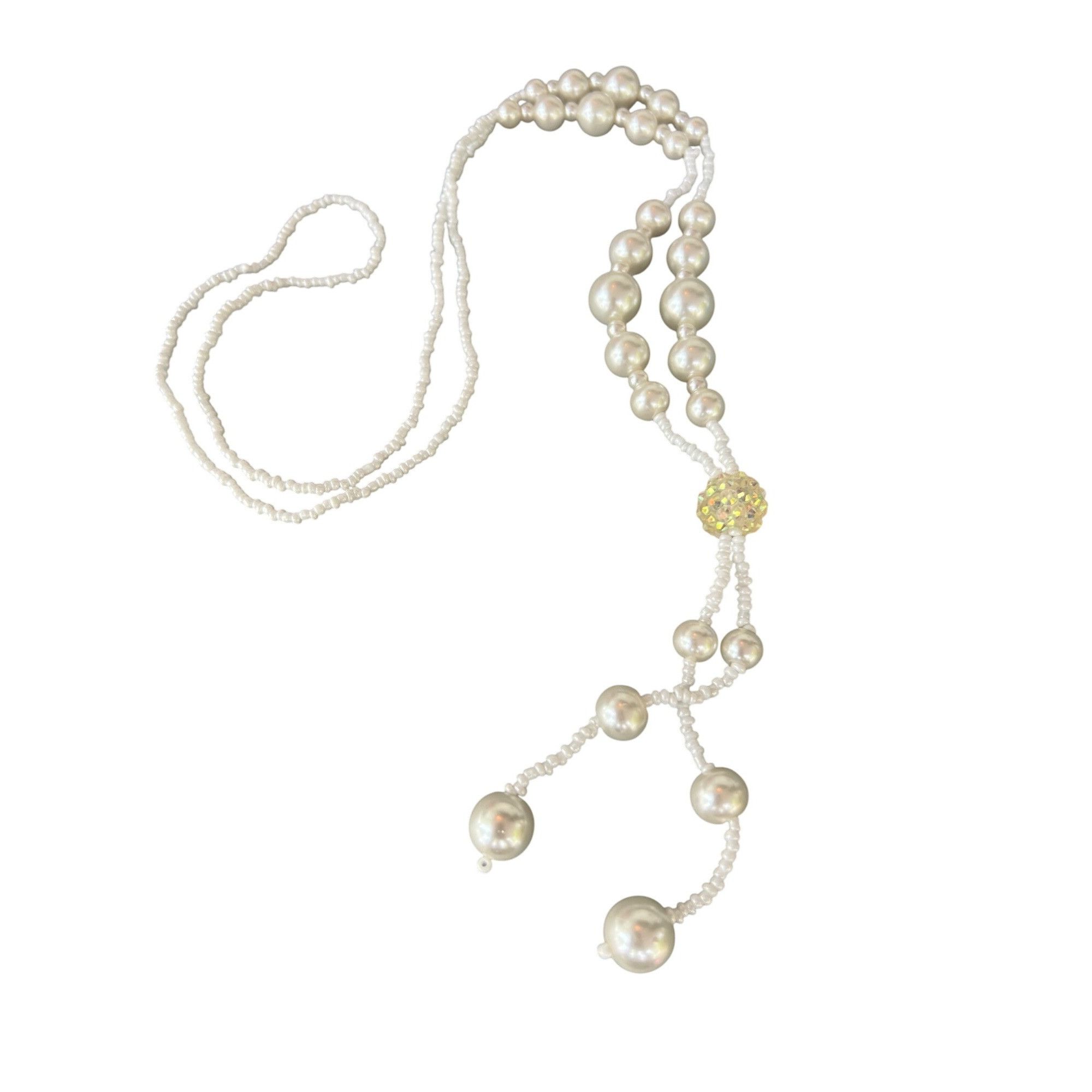 Handmade Handmade White Faux Pearl Glass Bead Lariat Necklace Tassel Size ONE SIZE - 3 Thumbnail