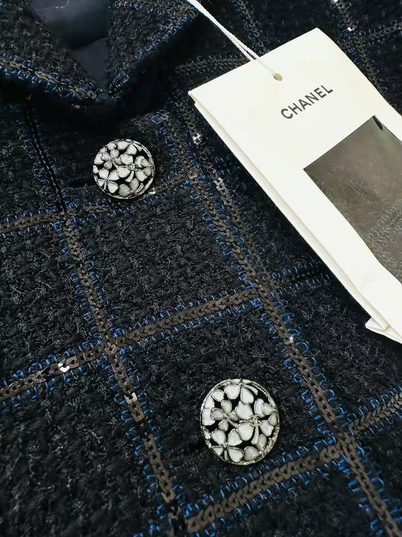 Chanel Chanel 24S blue wool tweed plaid glitter navy collar jacke Size XXS / US 00 / IT 34 - 6 Thumbnail