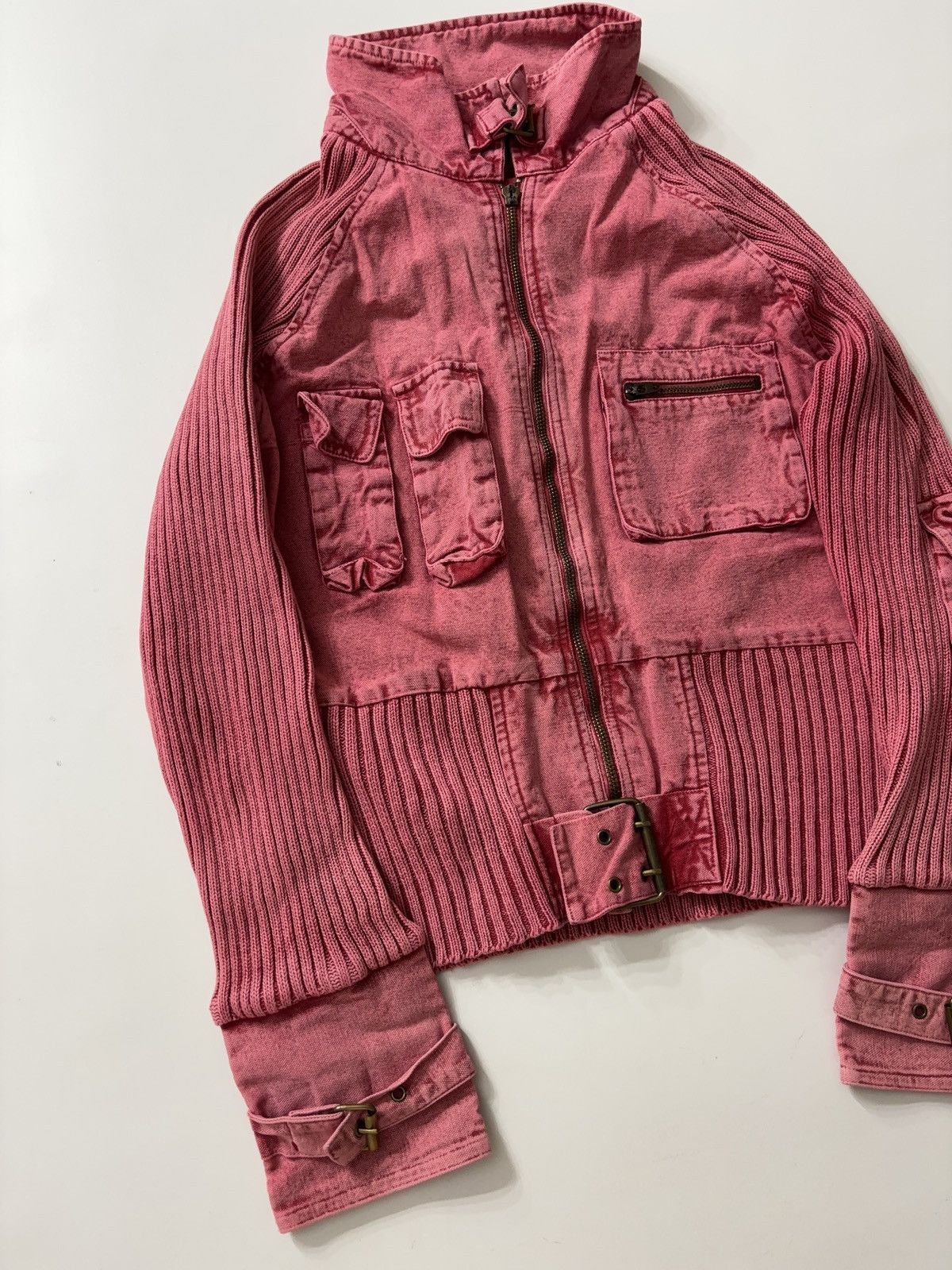 Vintage FADED MULTI-POCKET CROPPED MOTO LONG SLEEVE ZIP SWEATER Size M / US 6-8 / IT 42-44 - 4 Thumbnail