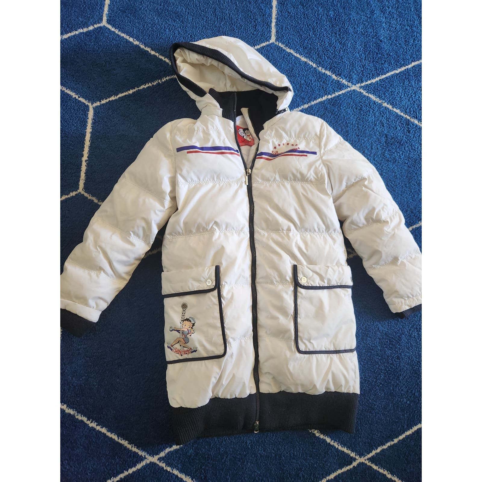 image of Source Dnm Y2K Betty Boop Womens Sailor Long Puffer Coat S/m in White (Size Small)