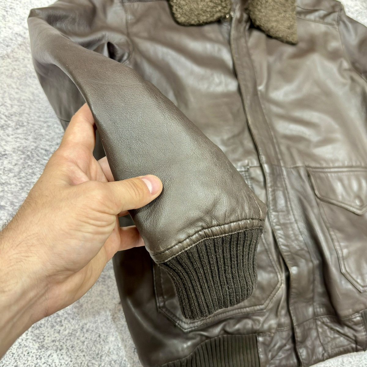 Other Mens Brown Sheepskin Leather Aviator Bomber Jacket Msz Size US M / EU 48-50 / 2 - 2 Thumbnail