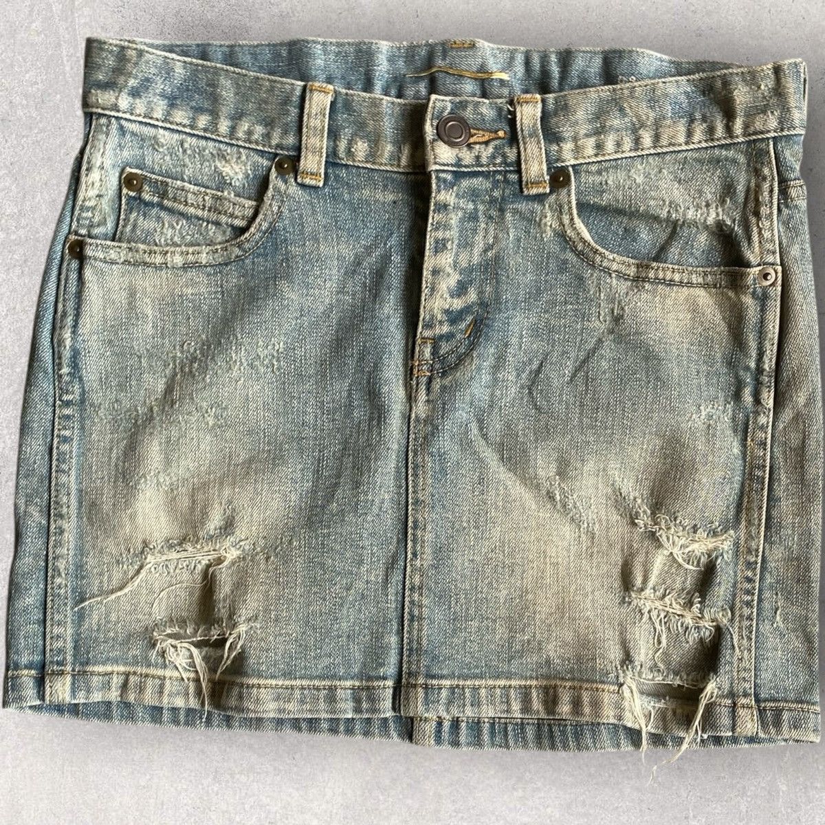 Distressed Denim Mini Skirt By Hedi Slimane