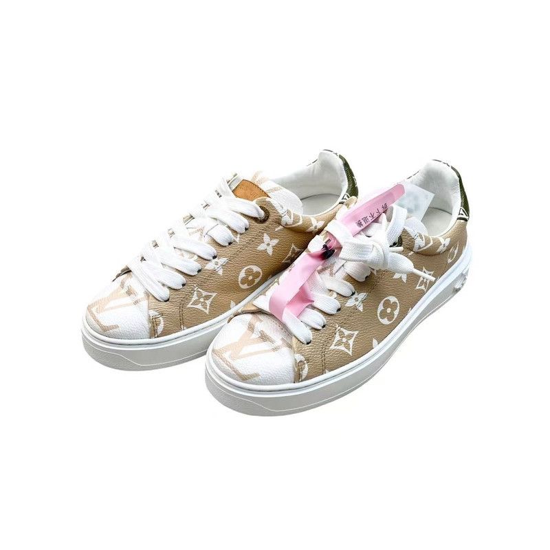 Louis Vuitton Louis Vuitton Low-Top Leather Sneakers in White/Brown 0079 Size US 5.5 / EU 38 - 1 Thumbnail
