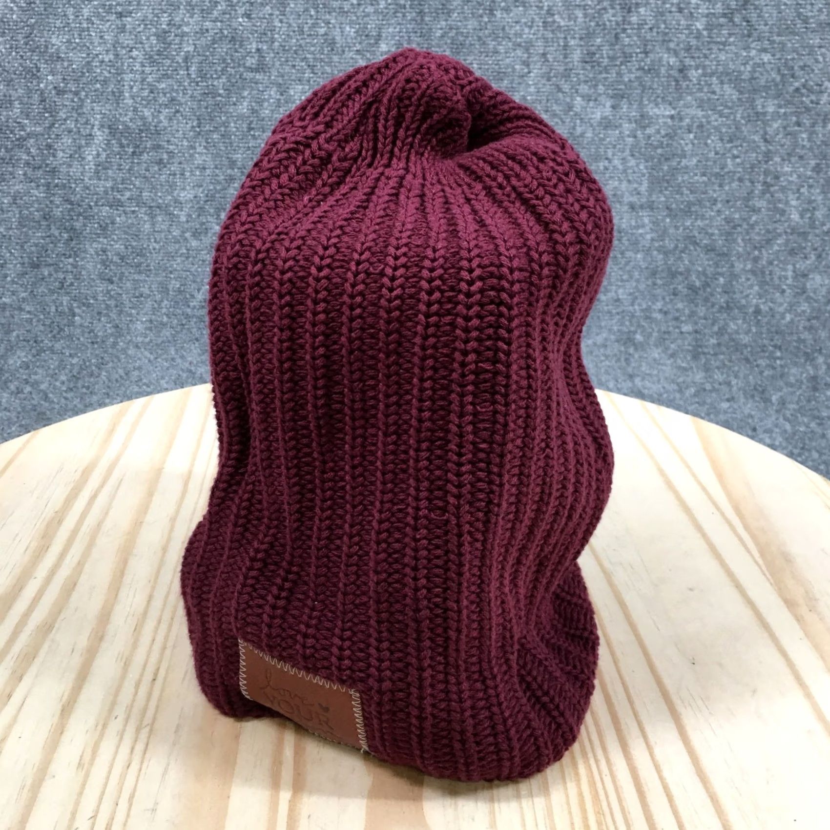 Vintage Love Your Melon Beanie Mens One Size Marroon Knitted Cuffed Winter Hat Cotton Size ONE SIZE - 2 Thumbnail