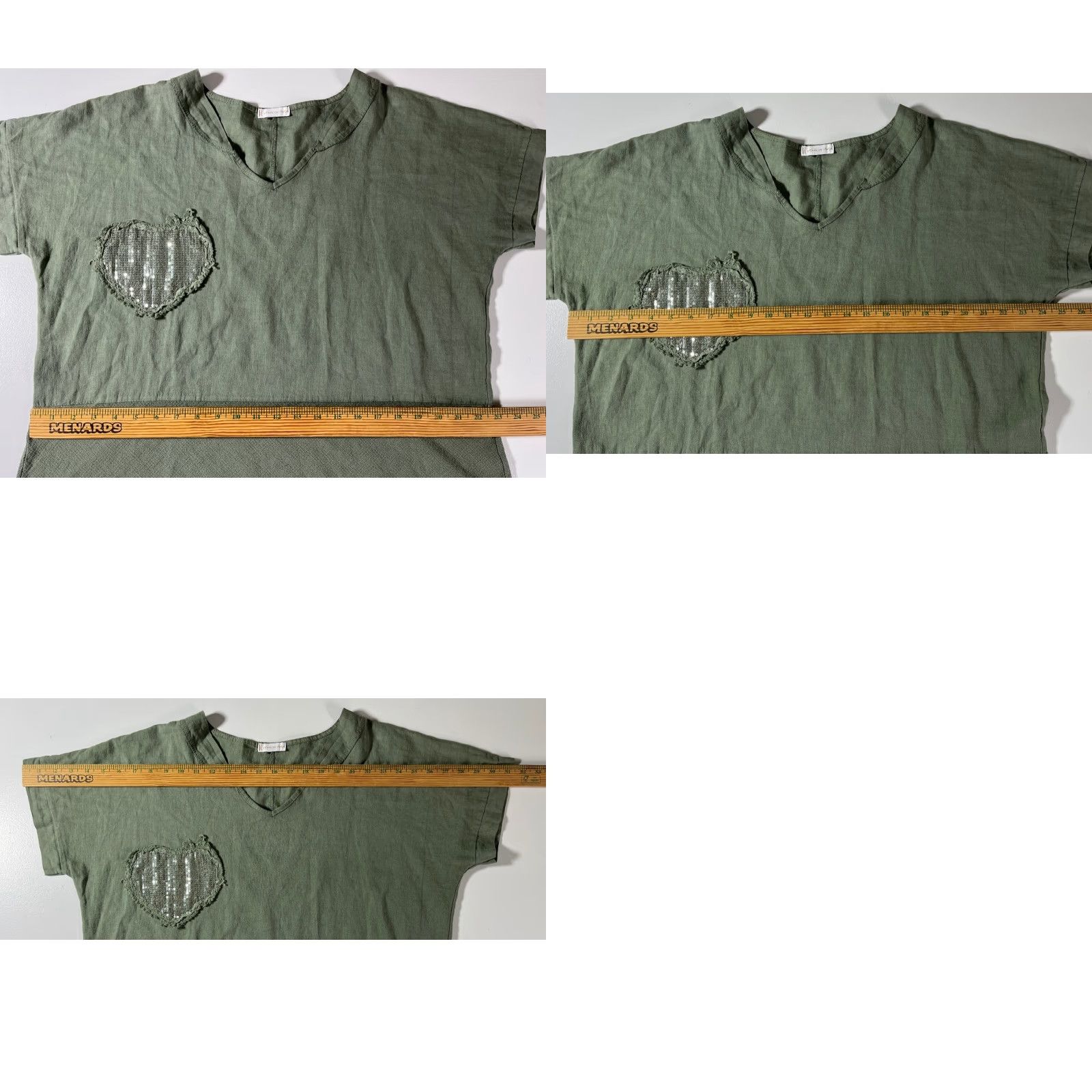 Vintage VINTAGE The Lino Lounge Women’s Sleeveless Top Blouse One Size Green Linen Blend Heart Patch Bohemian Casual Short Size ONE SIZE - 9 Thumbnail