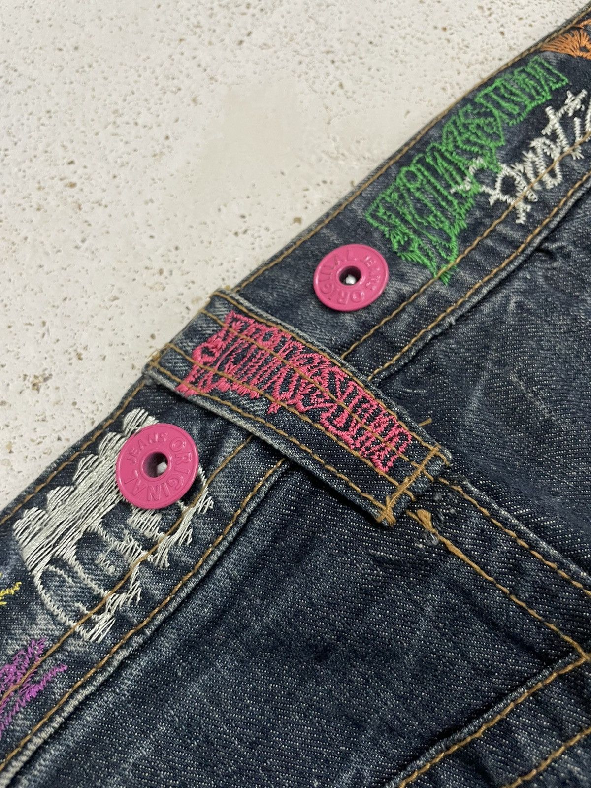 Designer × Japanese Brand Y2K Graffiti Embroidery Honeycomb Whisker Button Denim Size US 33 - 17 Thumbnail