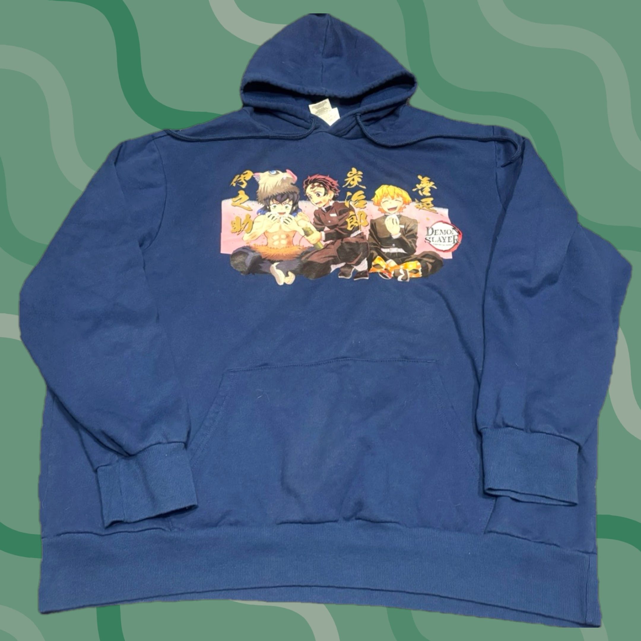 Vintage Demon Slayer Hoodie Mens 2XL Anime F2 Sweatshirt Pullover Blue Cotton Blend Fleece Embroidered Pockets Hooded Oversized Athletic Gildan Heavy Blend Size US XXL / EU 58 / 5 - 1 Thumbnail