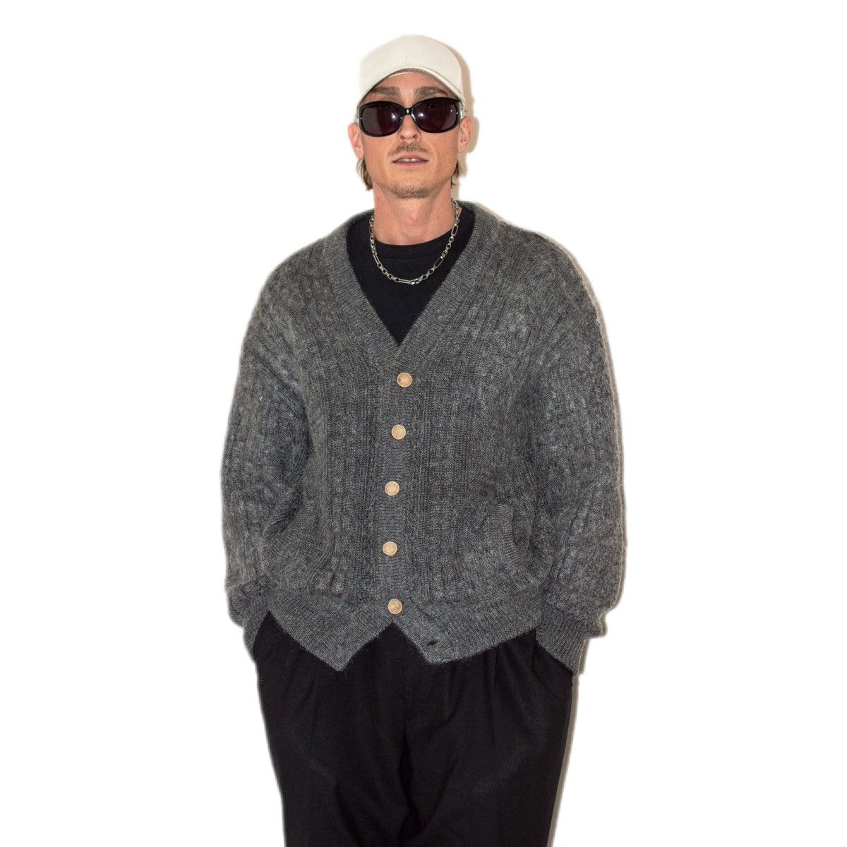 Designer × Vintage Vintage 90s Knitted grey Cardigan Chunky cardigan Size US M / EU 48-50 / 2 - 1 Thumbnail
