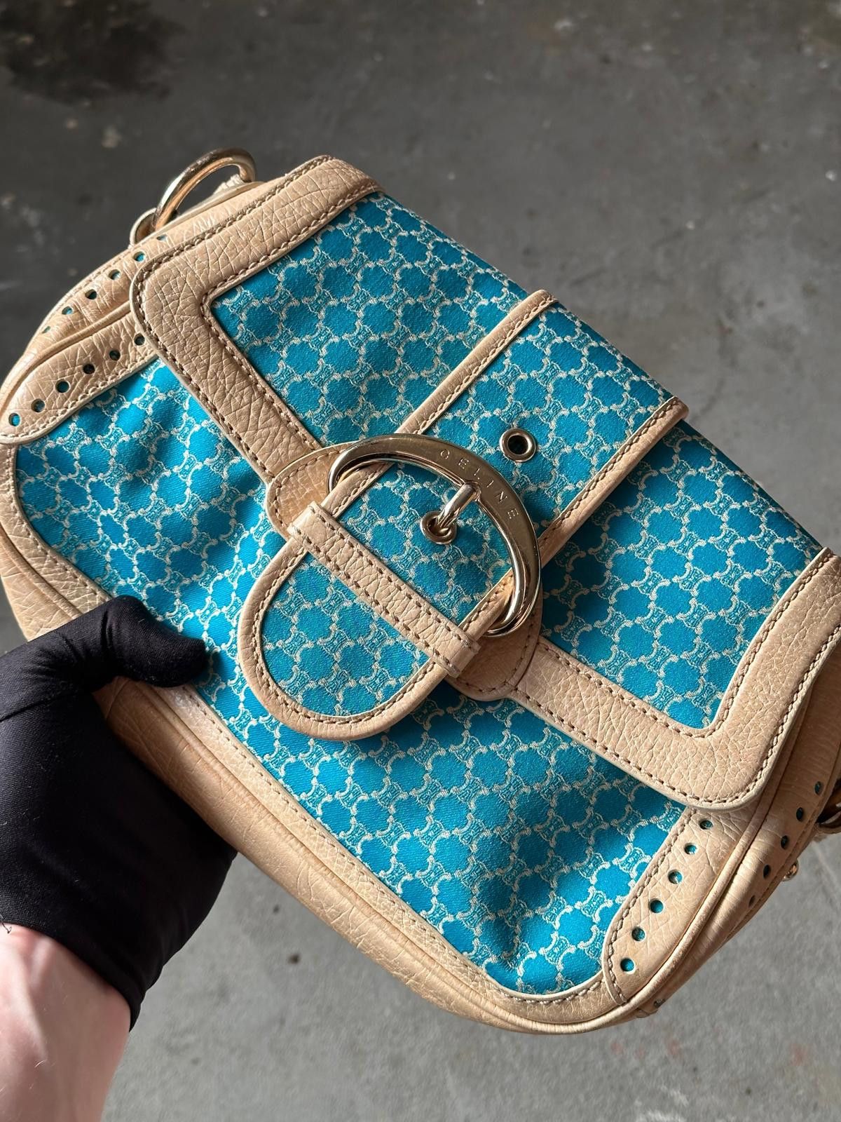 Celine Celine Macadam Triomphe Shoulder Bag Blue/Beige Size ONE SIZE - 4 Thumbnail