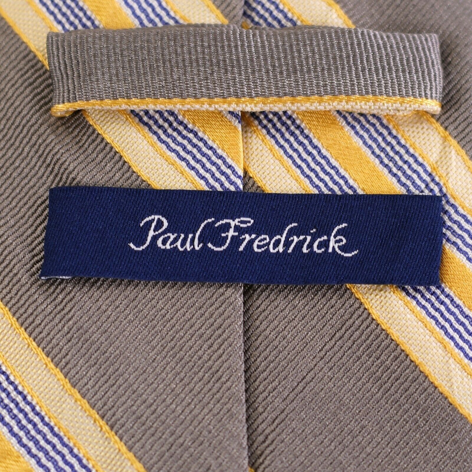 Paul Fredrick Paul Fredrick Gray Yellow Blue Striped Woven Cotton Silk Tie Size ONE SIZE - 3 Thumbnail