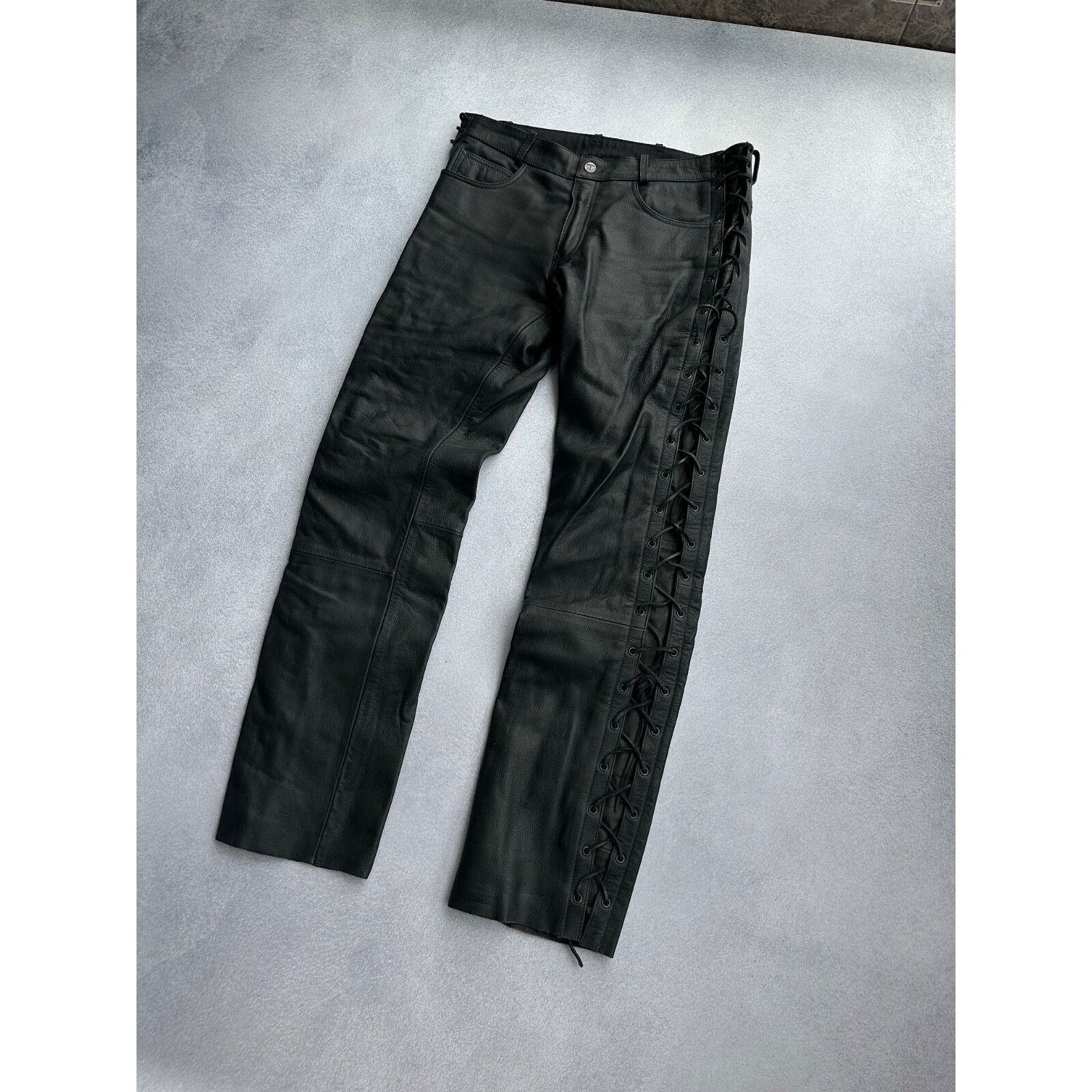 Vintage VTG HighWay 1 Black Leather Lace-Up Moto Genuine Leather Size US 30 / EU 46 - 2 Thumbnail