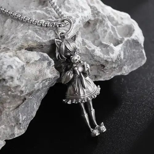 Jewelry Cute Girl Holding A Cat Pendant Size ONE SIZE - 4 Thumbnail