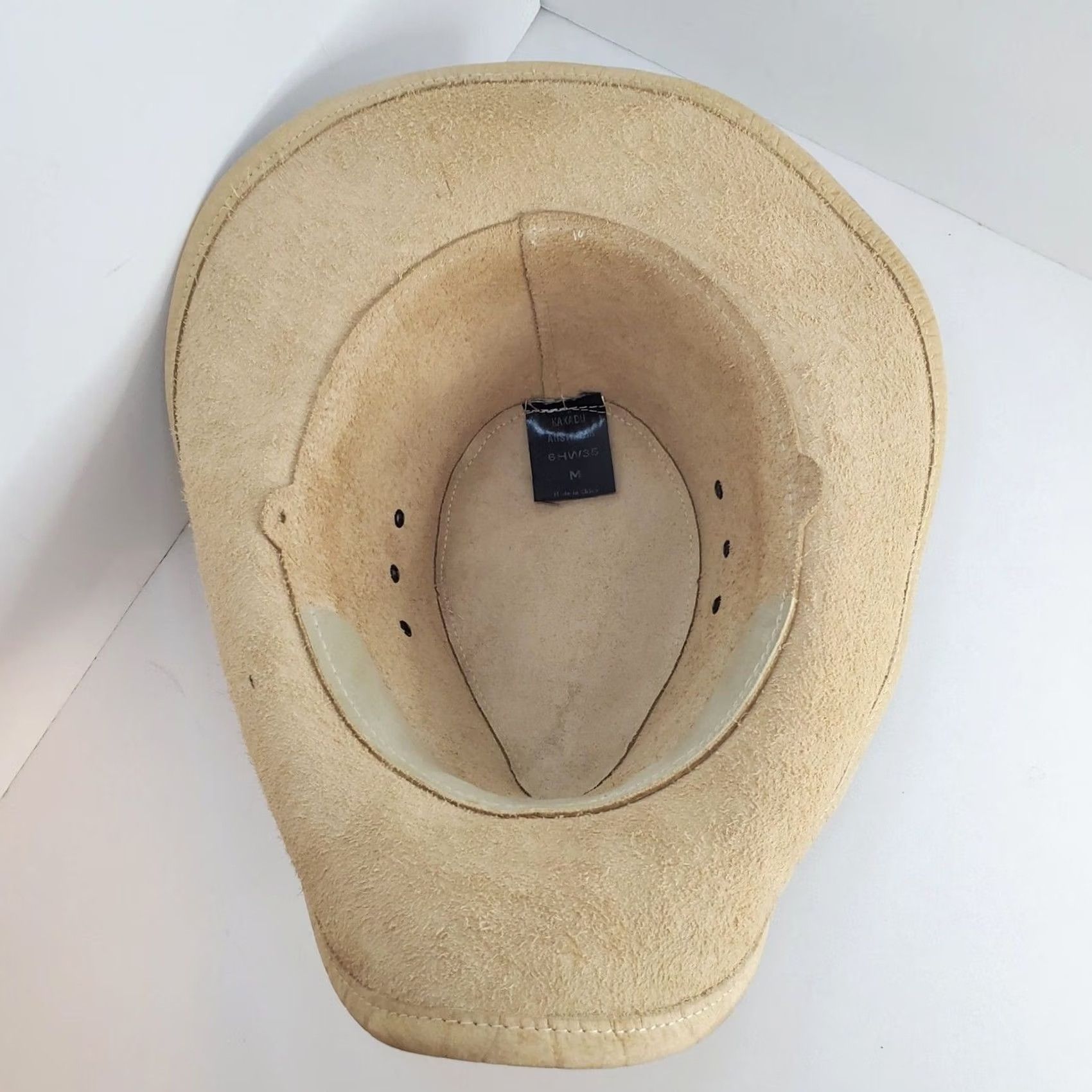Vintage Kakadu Traders Australia Cowboy Hat 56cm Medium US Beige Tan Leather Heavy Size ONE SIZE - 7 Thumbnail