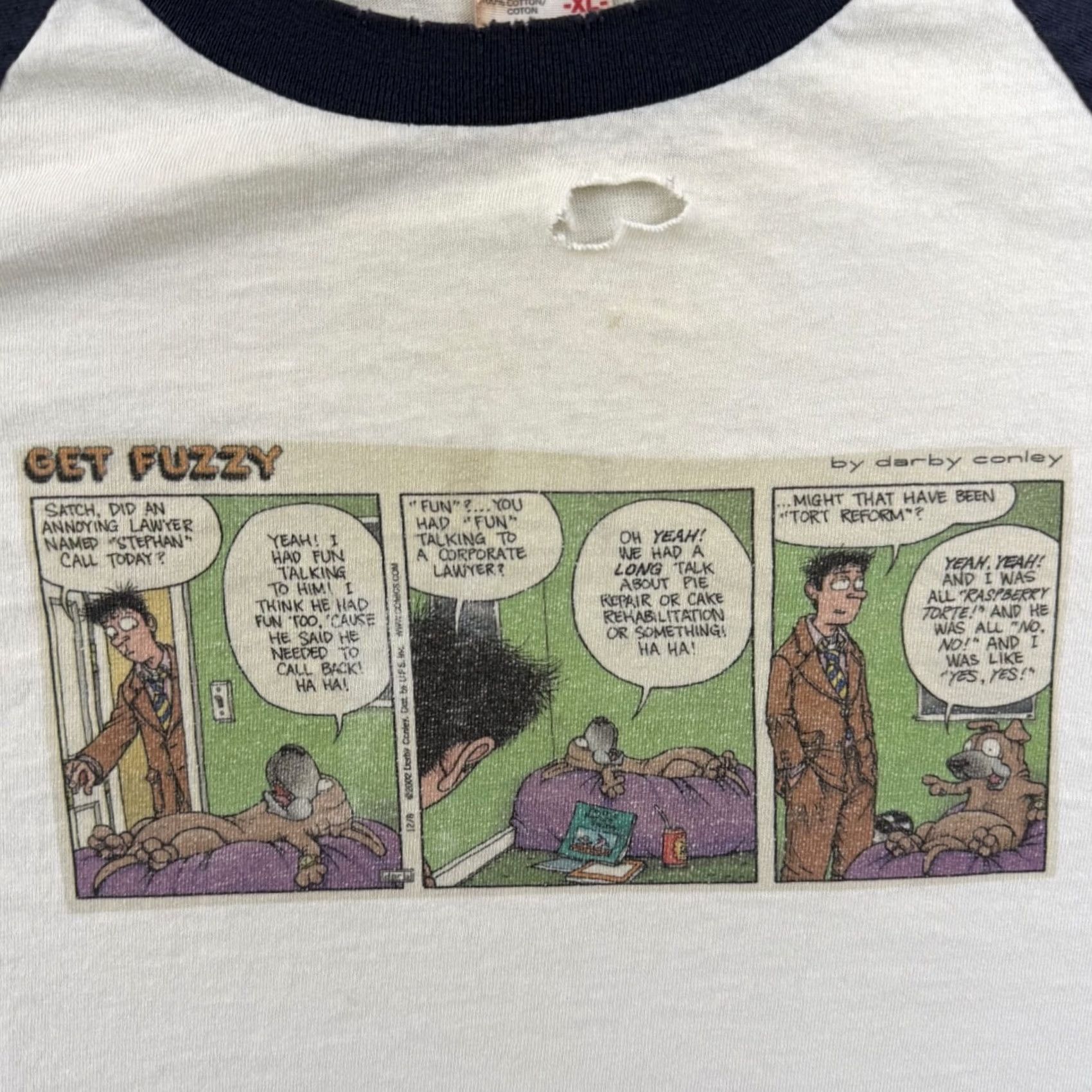Anvil VINTAGE Get Fuzzy Shirt Mens XL White Raglan 90s Darby Conley Graphic USA Angel 90s Shirt Mens XL White Raglan Anvil Cotton Graphic Print Vintage Size US XL / EU 56 / 4 - 6 Thumbnail