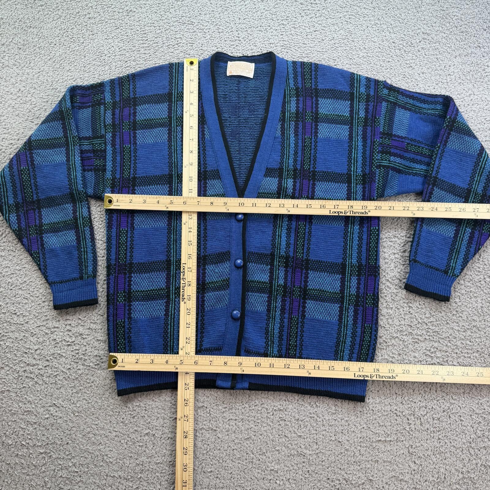 Pendleton Vintage Pendleton Virgin Wool Blue Plaid Cardigan Sweater L Size US L / EU 52-54 / 3 - 3 Thumbnail