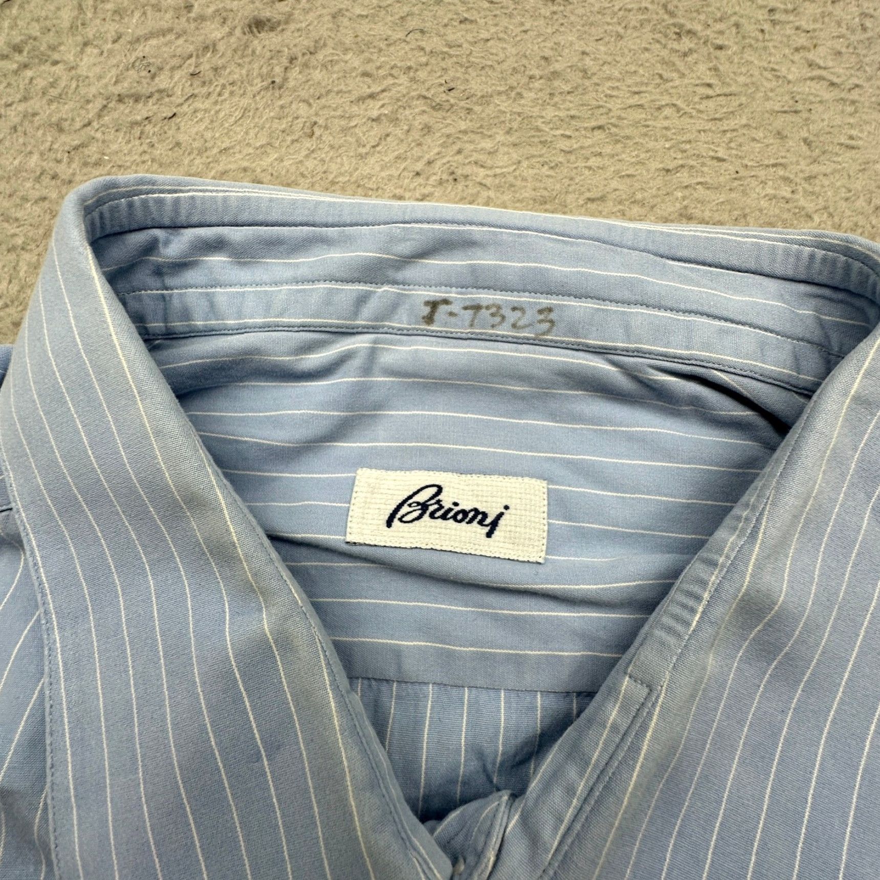 Brioni VINTAGE Brioni Pinstripe Blue Button-Up Dress Shirt Long Sleeve Mens 2XL Double Cuffs Size 48R - 3 Thumbnail