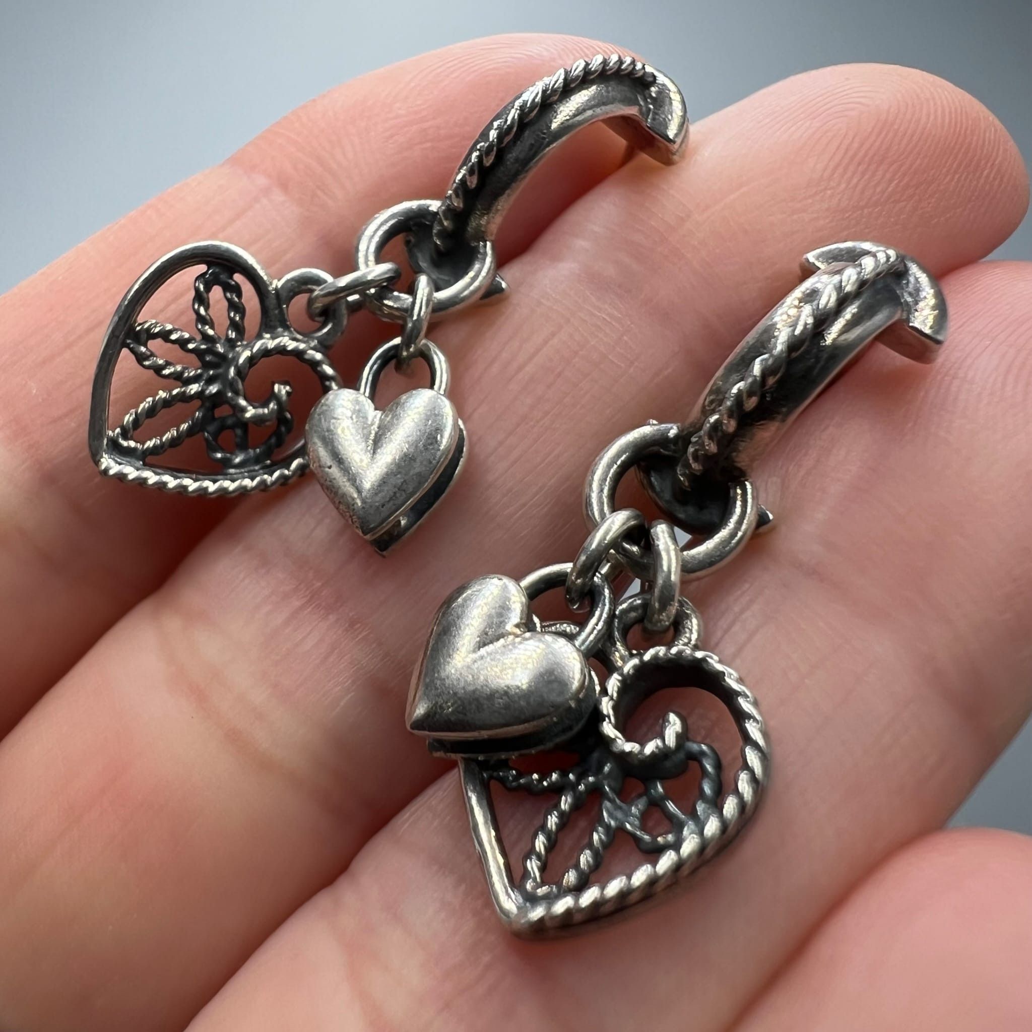 Vintage Vintage Sterling Silver 925 Women Heart Dangle Earrings Size ONE SIZE - 7 Thumbnail