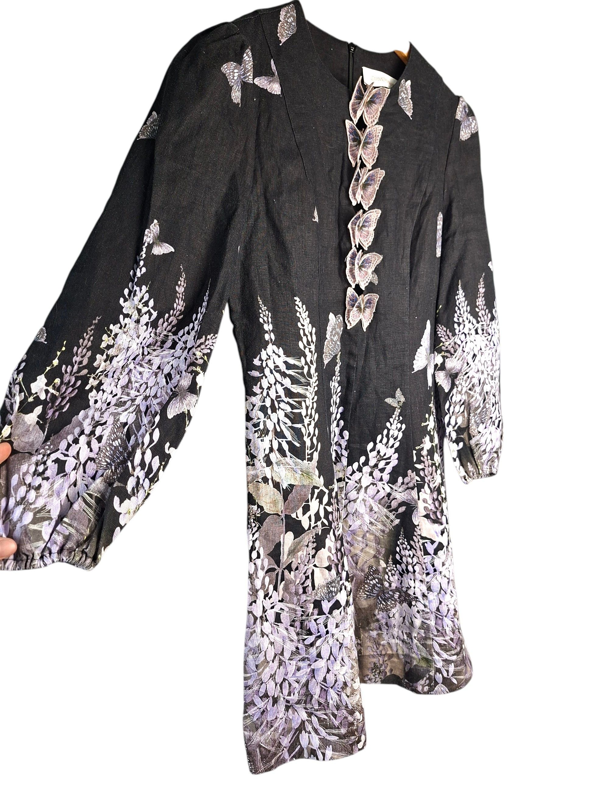 Zimmermann Zimmermann Botanica Butterfly Mini Dress Black Linen Size M / US 6-8 / IT 42-44 - 3 Thumbnail