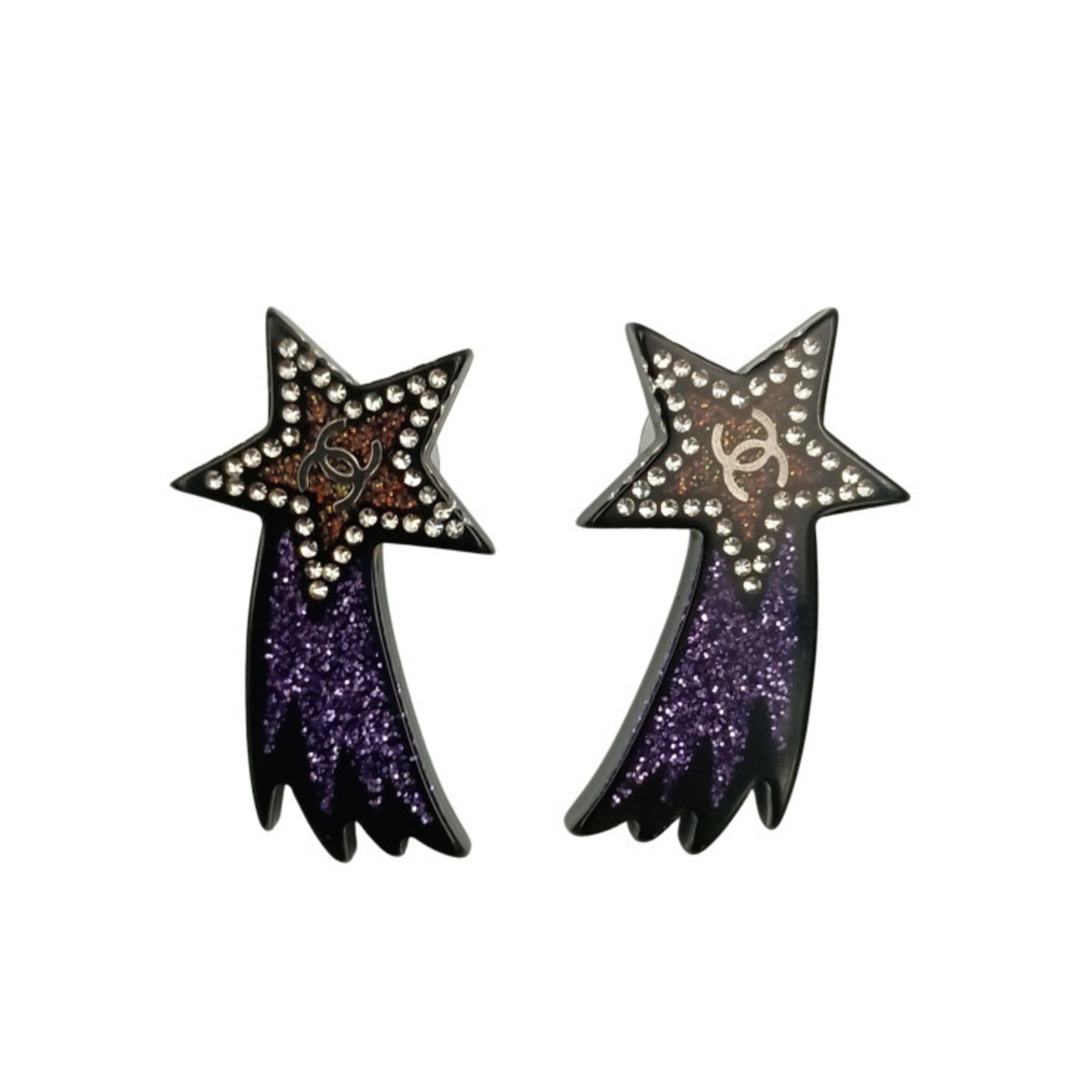 Chanel CHANEL earrings, Coco Mark, shooting star design, purple, silver, resin, metal, women's, glitter, Size ONE SIZE - 1 Thumbnail