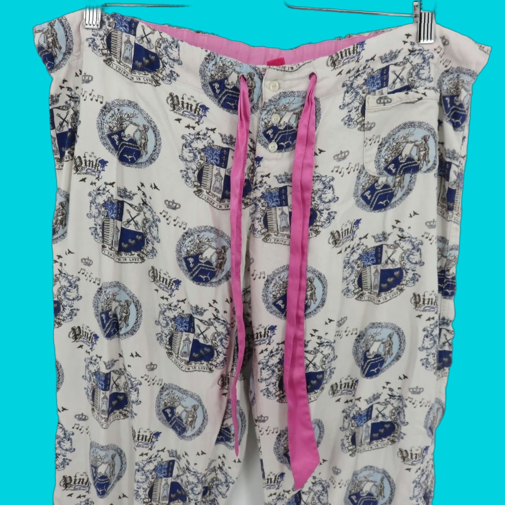 Victoria's Secret VINTAGE Victoria's Secret PINK Women Medium Pajama Pants Blue White Royal Crest Lounge Sleepwear Size 32" / US 10 / IT 46 - 1 Thumbnail
