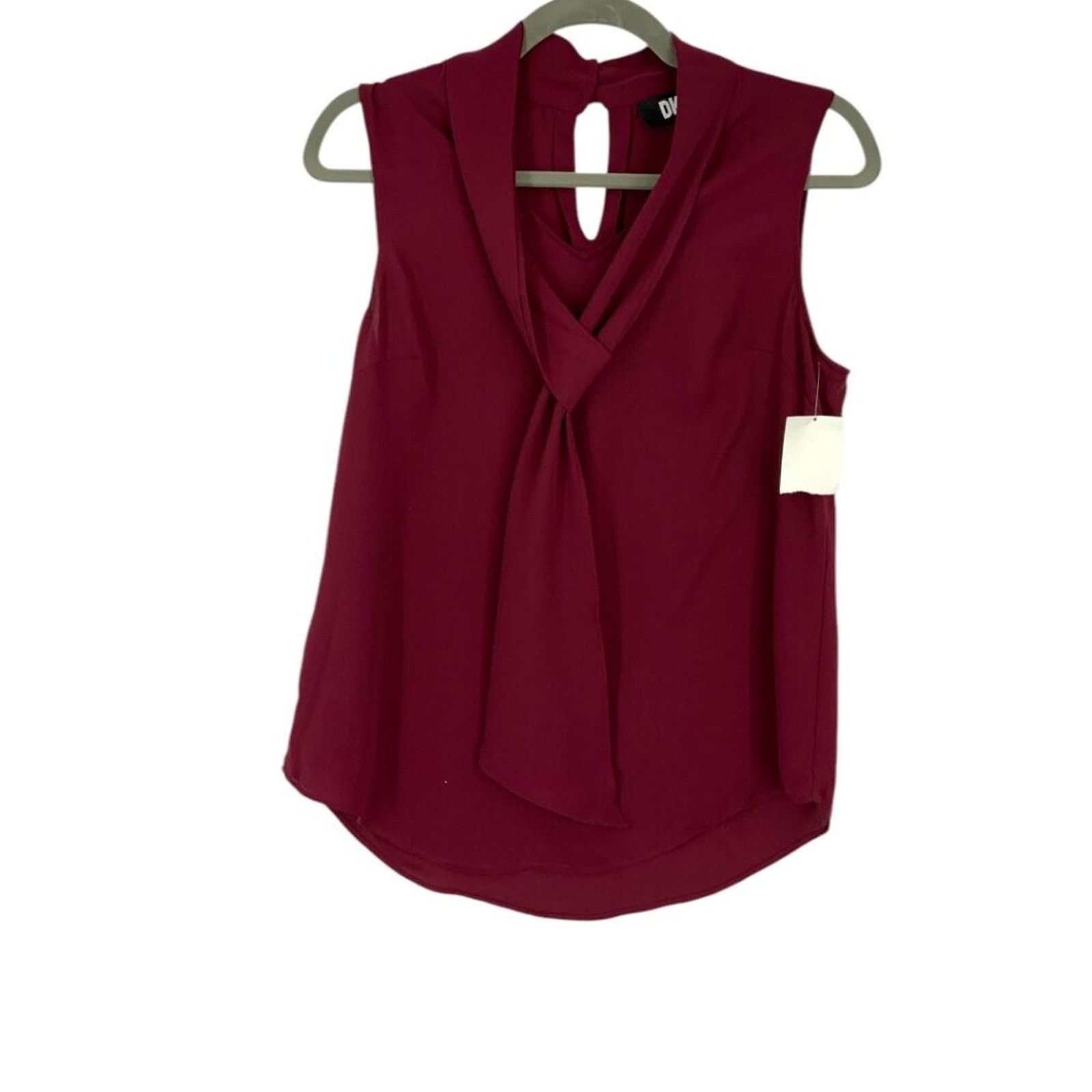 DKNY DKNY Sleeveless Tie Collar Blouse Cranberry Size Small NWOT Size S / US 4 / IT 40 - 2 Thumbnail