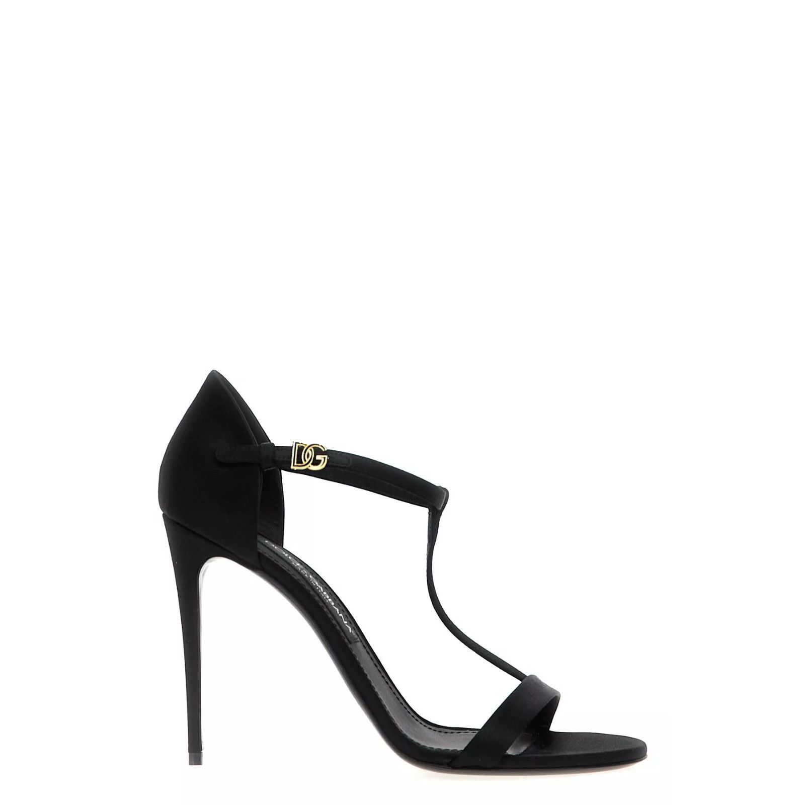 DOLCE&GABBANA T-Bar Black Satin 105mm Sandals New & Authenti