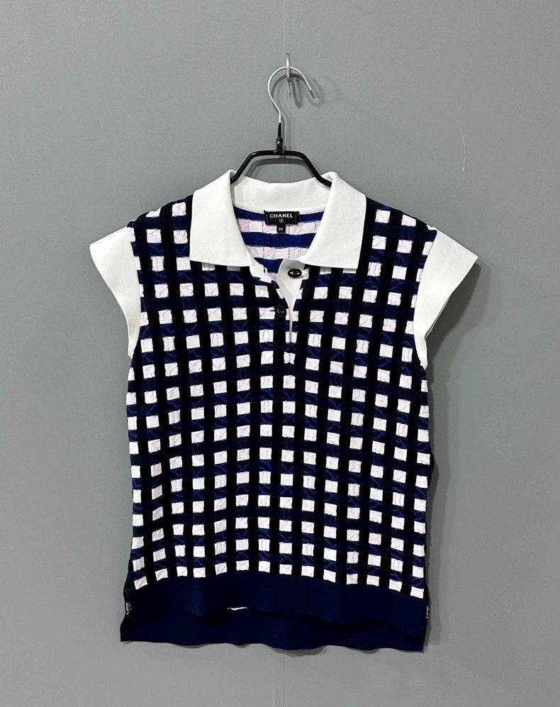 Chanel Chanel Xiaoxiangfeng blue and pink plaid short sleeves 2504 Size XXS / US 00 / IT 34 - 1 Thumbnail