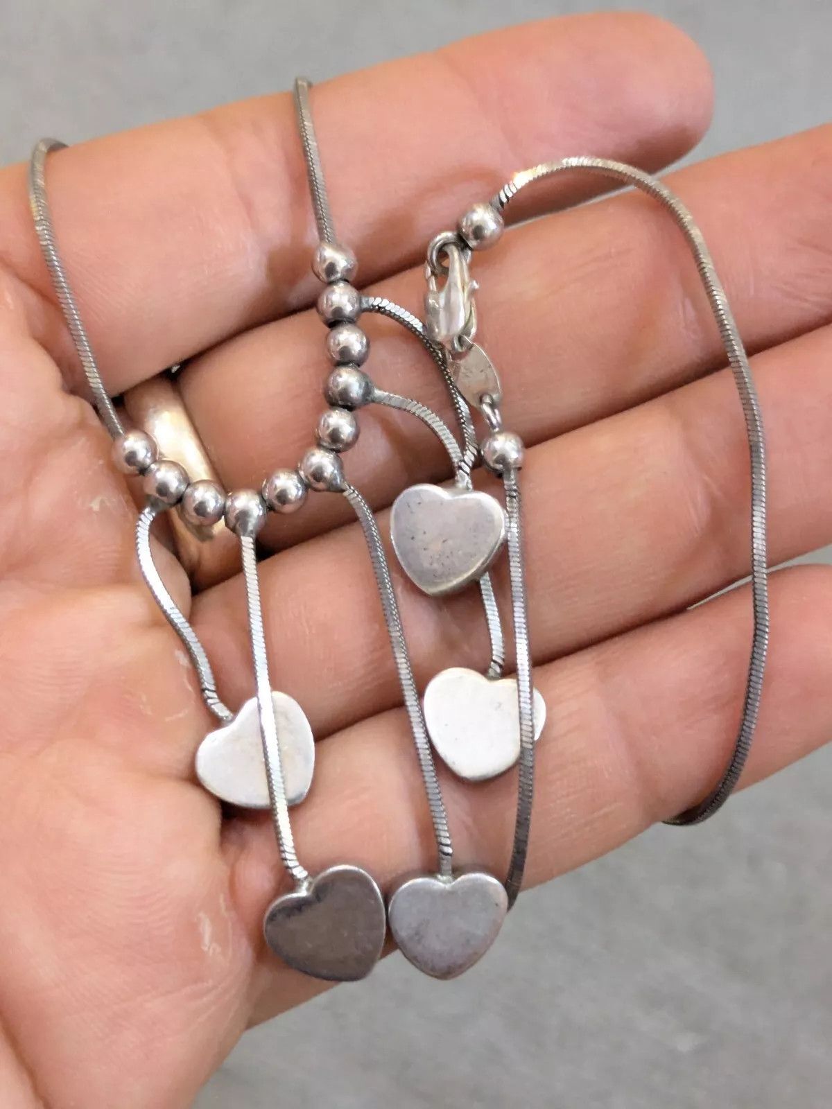 Sterling Silver Vintage Sterling Silver Necklace Hearts Chain Link 16" Y2K Size ONE SIZE - 12 Thumbnail