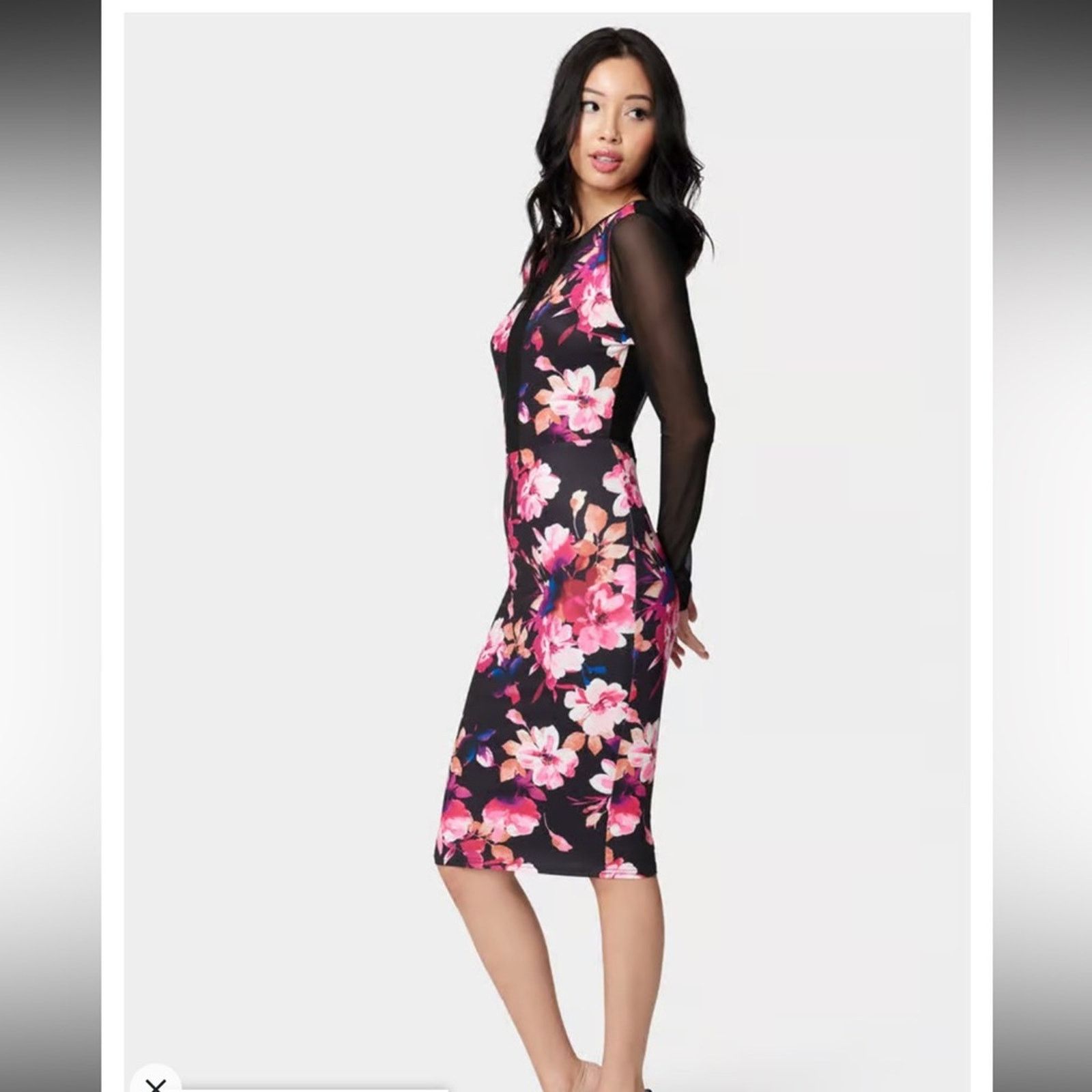 Bebe 039- NWT Bebe $139 PRINTED MESH INSET MIDI DRESS Size S Size S / US 4 / IT 40 - 2 Thumbnail