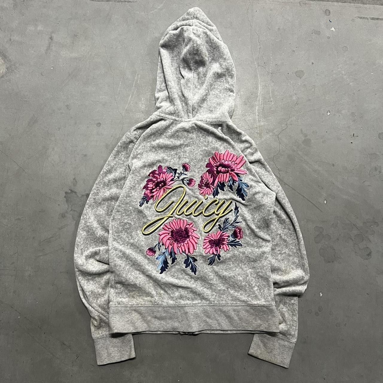 Juicy Couture Jeans × Vintage Vintage Y2K Juicy Couture Flowers Grey Zipup Hoodie! Size US M / EU 48-50 / 2 - 2 Thumbnail
