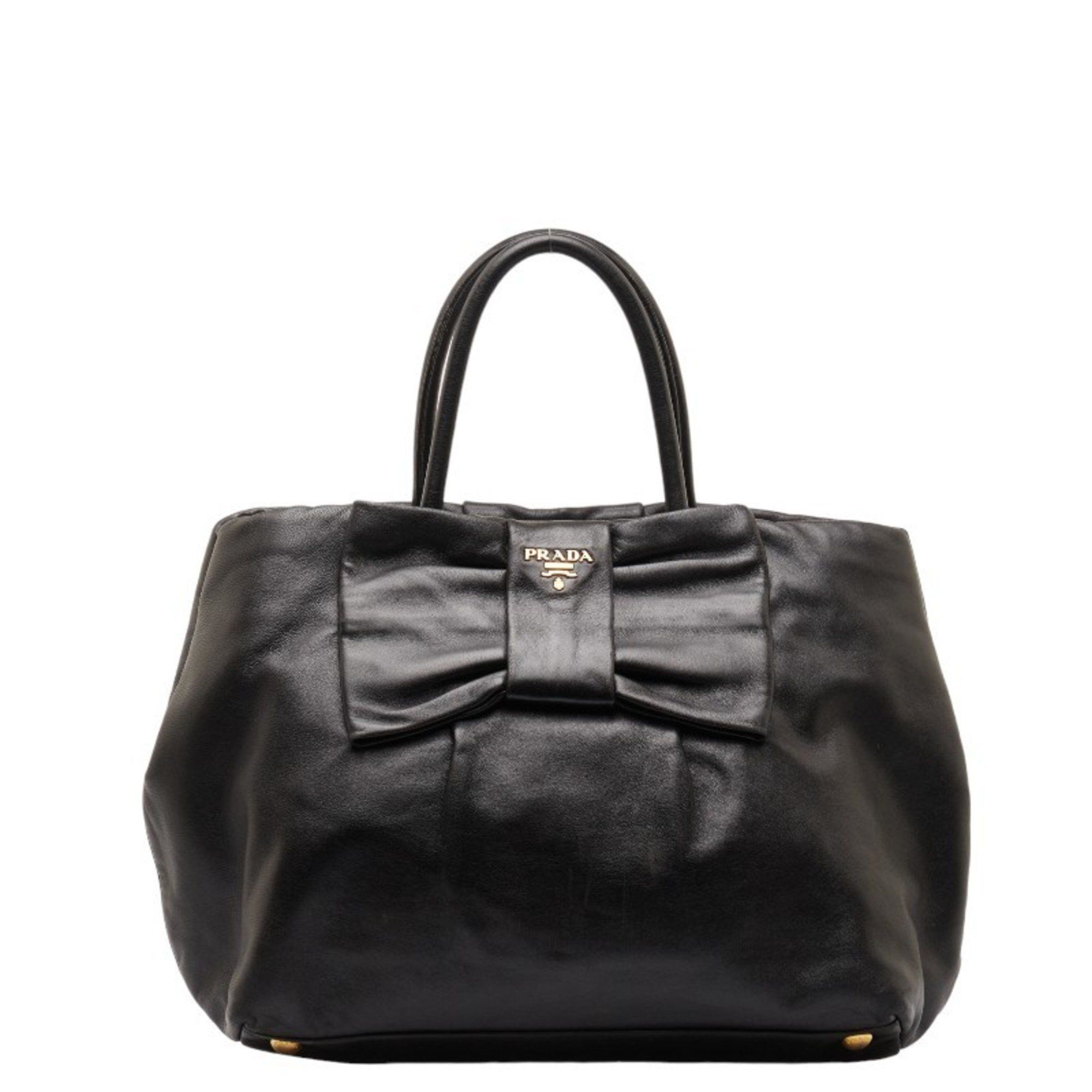 image of Prada Bow Handbag Tote Bag Bn1601 Black Leather Women's Prada