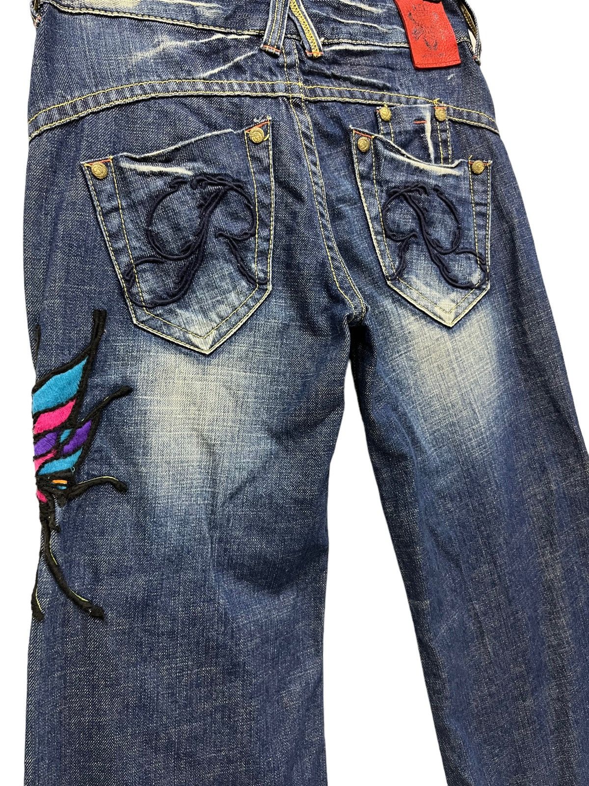 Arts & Science FYE TATTOO🔥RED PEPPER Butterfly Embroidery Wide Flare Denim Size 29" - 10 Thumbnail