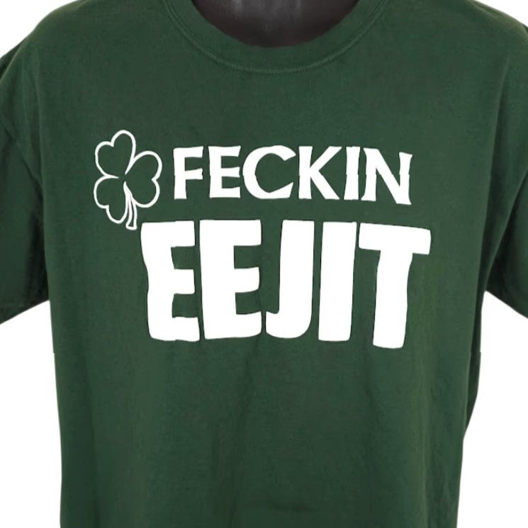 Fruit Of The Loom St Patricks Day T Shirt Mens Large Green Feckin Eejit Saint Paddys Fruit of the Loom Cotton Crew Neck Short Sleeve Humor Joke Holiday Adults Mens Size US L / EU 52-54 / 3 - 2 Thumbnail
