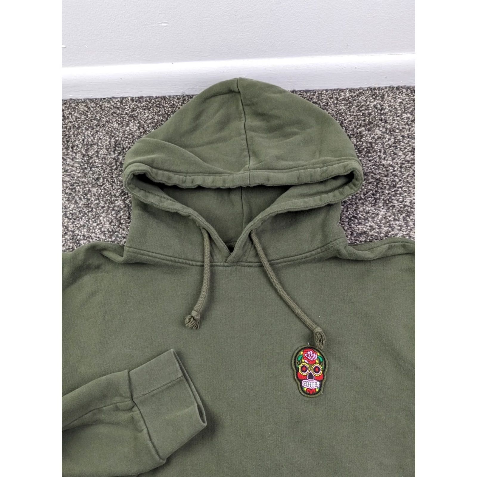 Suspicious Antwerp Hoodie Green Cotton Embroidered Skull Mens 1XL Sweatshirt, Men's — image 2 of 6