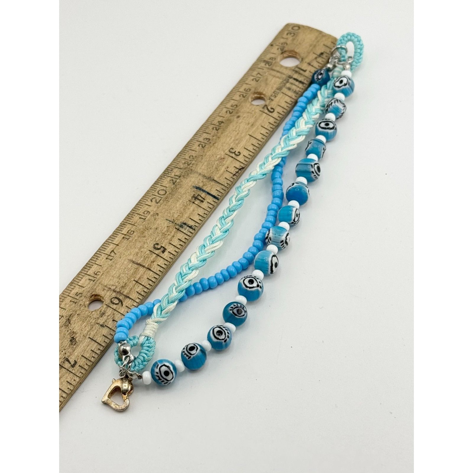 Vintage Vintage blue glass evil eye beaded three strand braided brac Size ONE SIZE - 4 Thumbnail