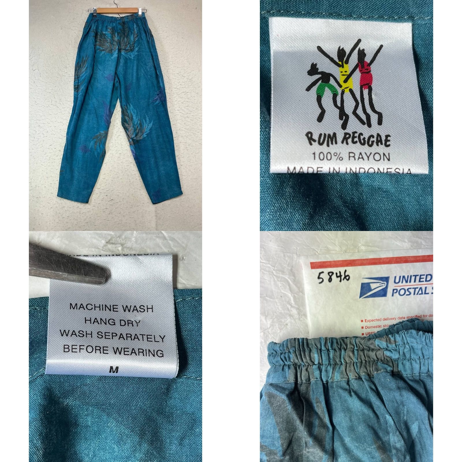 Vintage Rum Reggae Blue Batik-Print M Elastic Drawstring Waist Pants Top Bottoms Casual Size M / US 6-8 / IT 42-44 - 8 Thumbnail