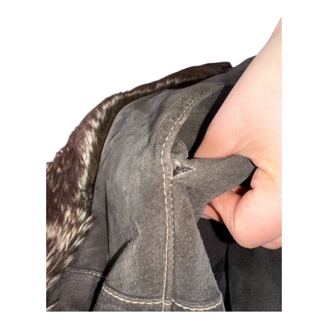 American Apparel × Vintage VTG Y2K Damselle LEATHER SUEDE LONG COAT WITH FAUX FUR TRIM Size L / US 10 / IT 46 - 7 Thumbnail