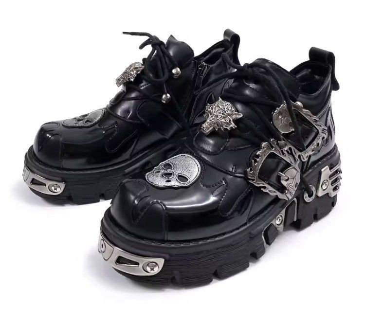 Japanese Brand Cyber-Goth Skull & Wolf Hardware Platform Boots Size US 12 / EU 45 - 2 Thumbnail