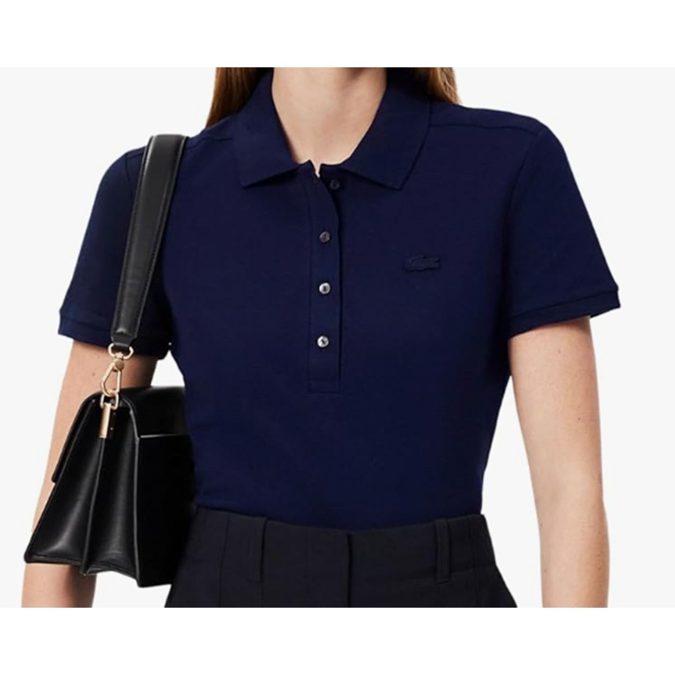 Lacoste Lacoste Women's Slim Fit Stretch Mini Pique Polo Navy 6 Size M / US 6-8 / IT 42-44 - 2 Thumbnail