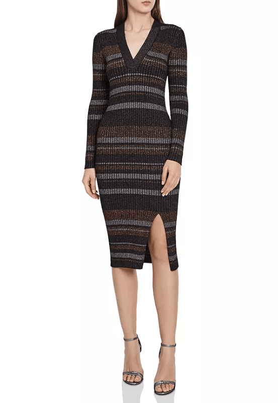 Reiss REISS Sassy Metallic-Stripe Knit Dress Maxi Tight Size L / US 10 / IT 46 - 1 Thumbnail