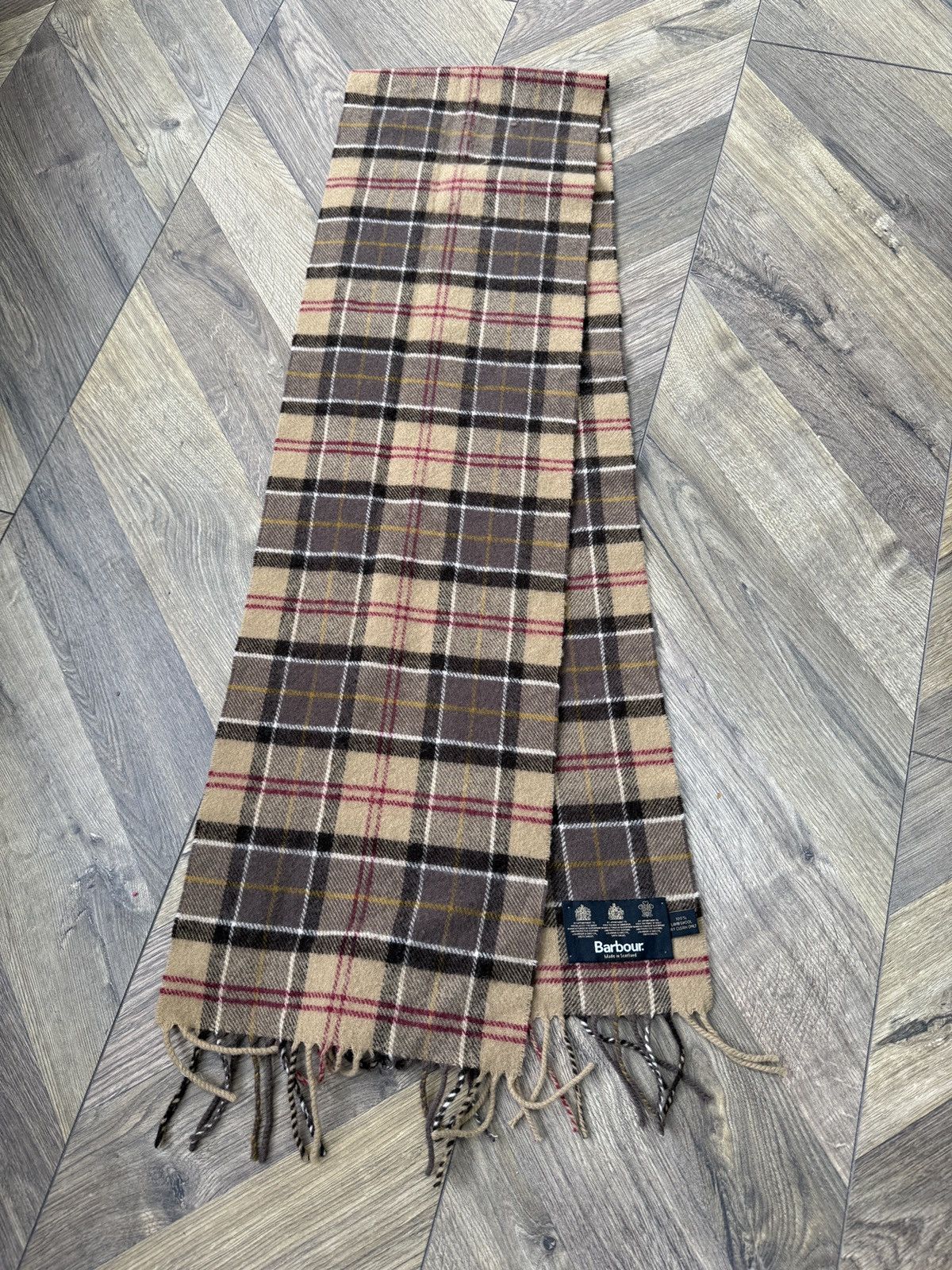 Barbour Vintage Barbour Lambswool Tartan Scarf Beige Brown Plaid Size ONE SIZE - 3 Thumbnail