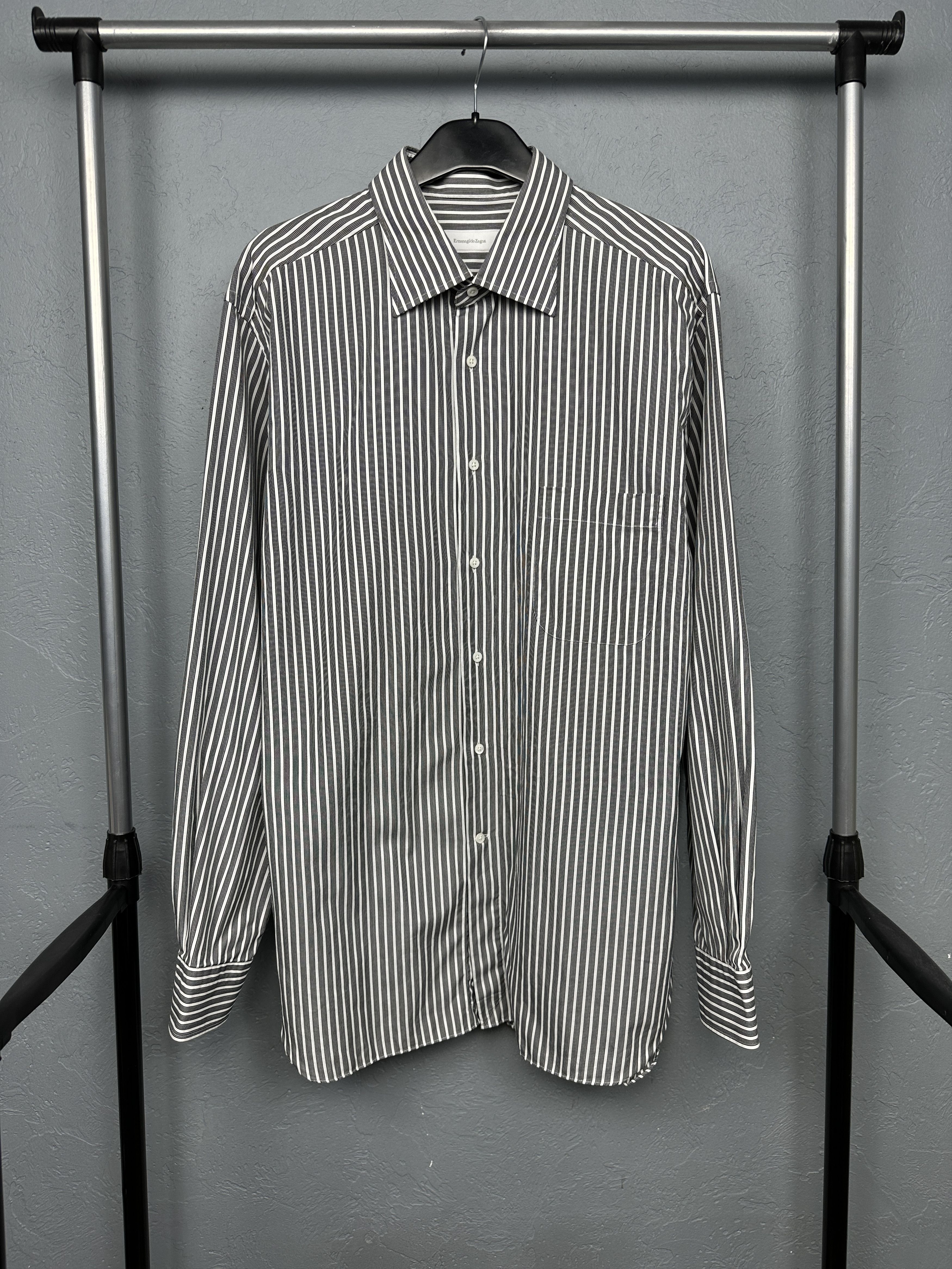 Ermenegildo Zegna Ermenegildo Zegna Mens Long Sleeve Striped Shirt Size US XL / EU 56 / 4 - 1 Thumbnail